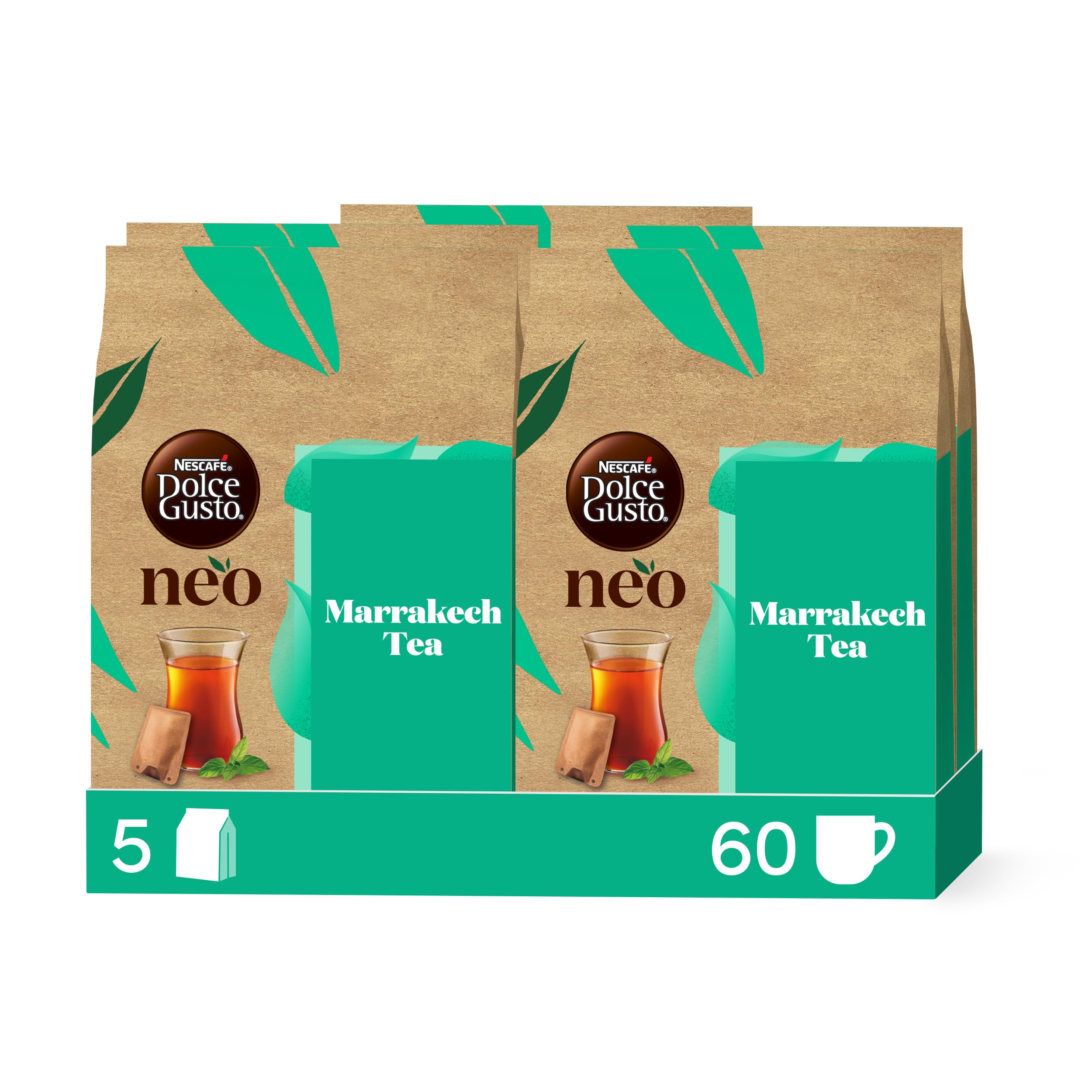 NEO Marrakech Tea par NESCAFÉ® Dolce Gusto® - 60 Sachets de thé (5 boîtes de 12 sachets) - Compatibles uniquement avec les machines à café NESCAFÉ Dolce Gusto NEO