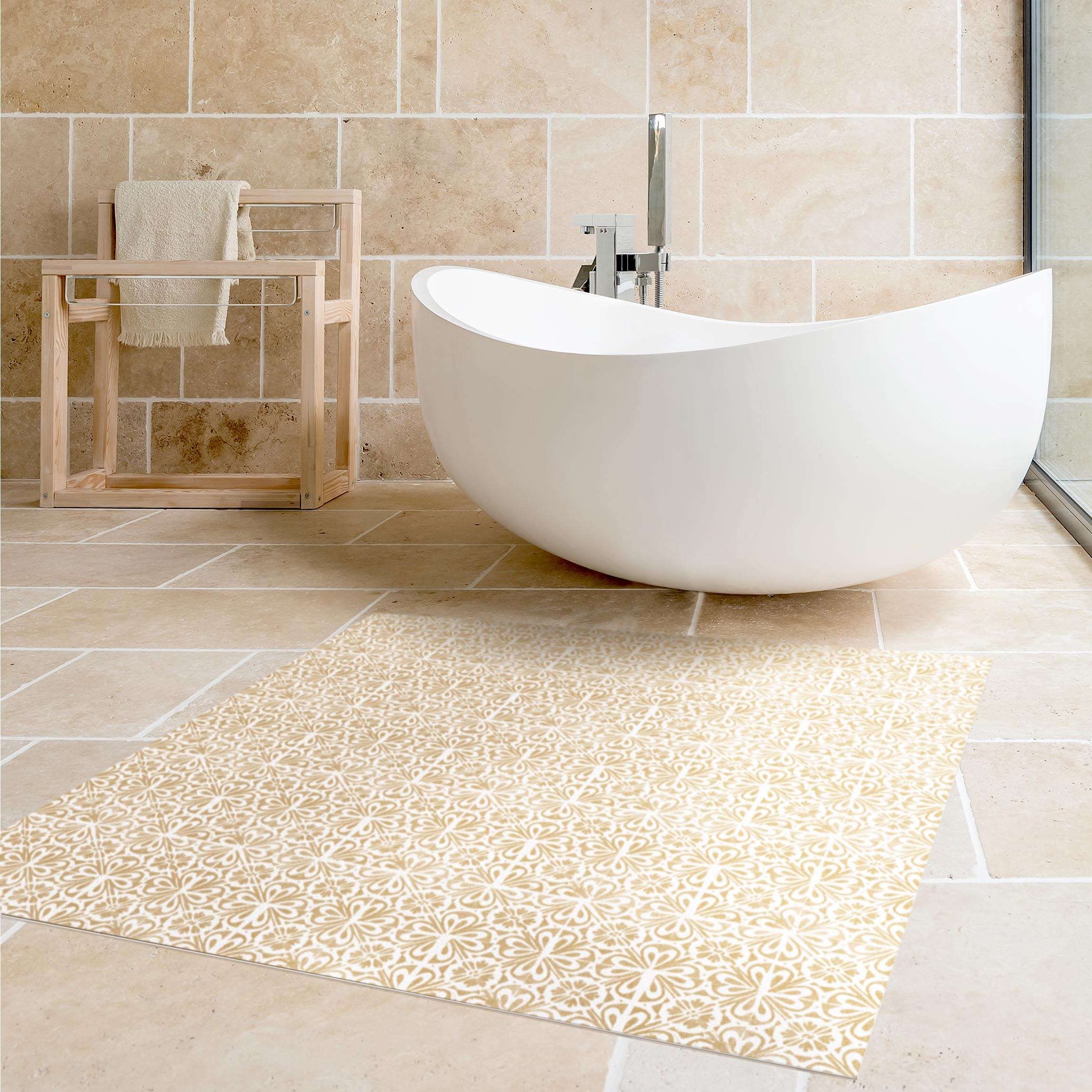 Vinylteppich nass abwischbar Muster Bodenschutz - Made in Germany - Teppich Fliesenoptik 2,2mm dünne Vinyl Bodenmatte beige Küche Flur trittsichere Matte 6696 (240x240cm)