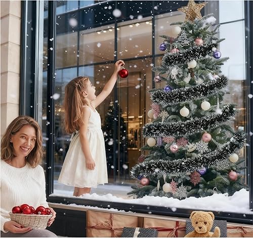 Miniatura 5 de Guirnalda de Navidad con luces, guirnalda metálica de oropel giratorio de 50 pies, decoración colgante para el hogar, ventana, chimenea, interior y