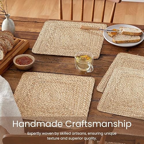 Miniatura 5 de Juego de 4 manteles individuales trenzados de yute hechos a mano, 100% yute tejido a mano, rústico, vintage, de 14 x 14 pulgadas, cuadrados,