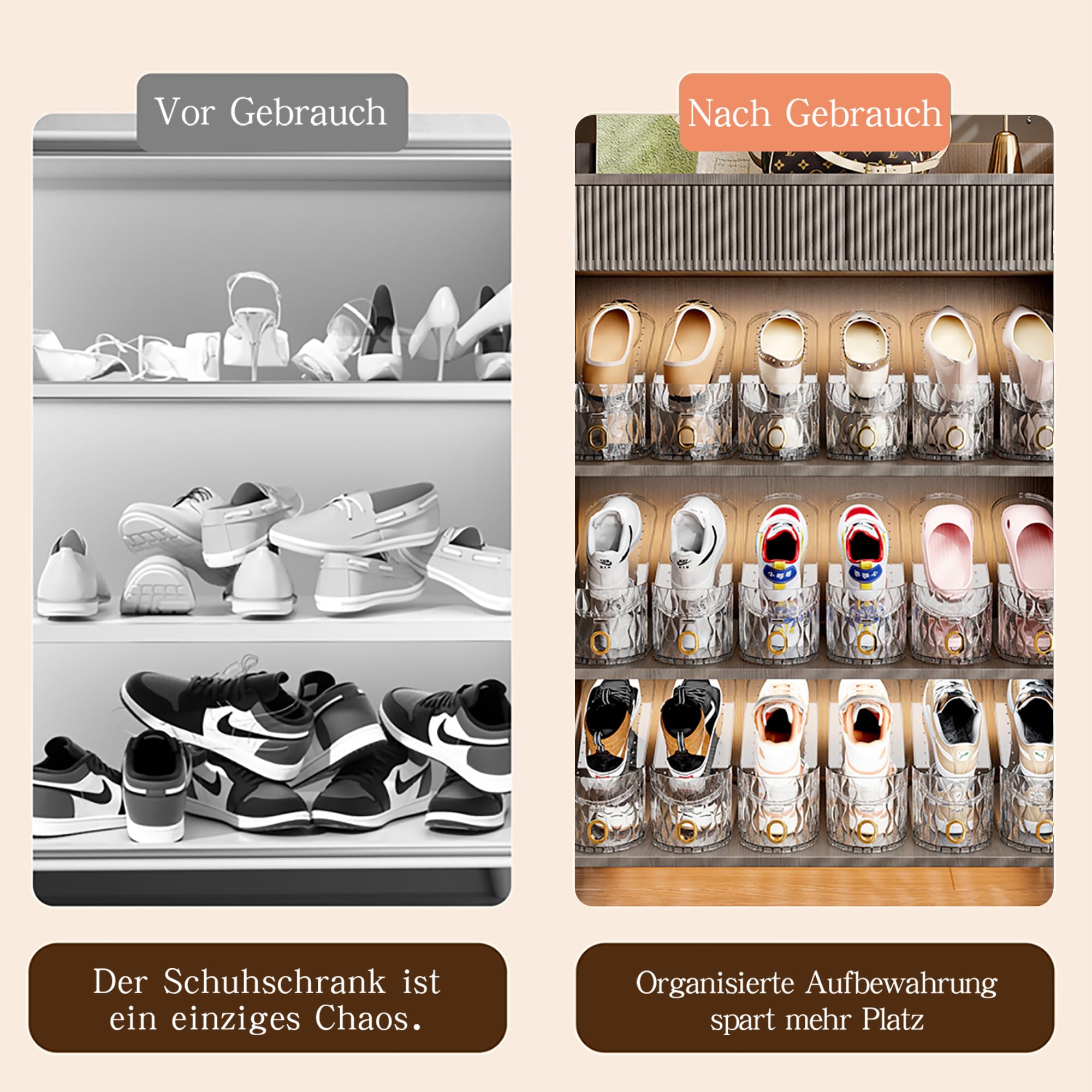 15 Stück verstellbare transparente Schuhschlitz-Organizer, platzsparend, doppellagig, Schuhregal Schuhstapler für Schuhaufbewahrung Schuhorganizer, stapelbarer Schuhhalter für Sneakers, Absätze un