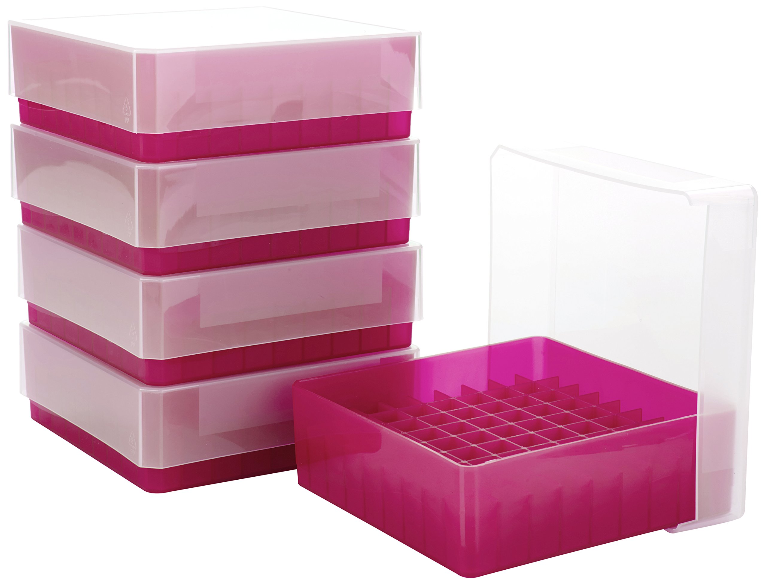 Heathrow Scientific HD120037 Lot de 5 boîtes de stockage à charnières en polypropylène Rose 81 emplacements
