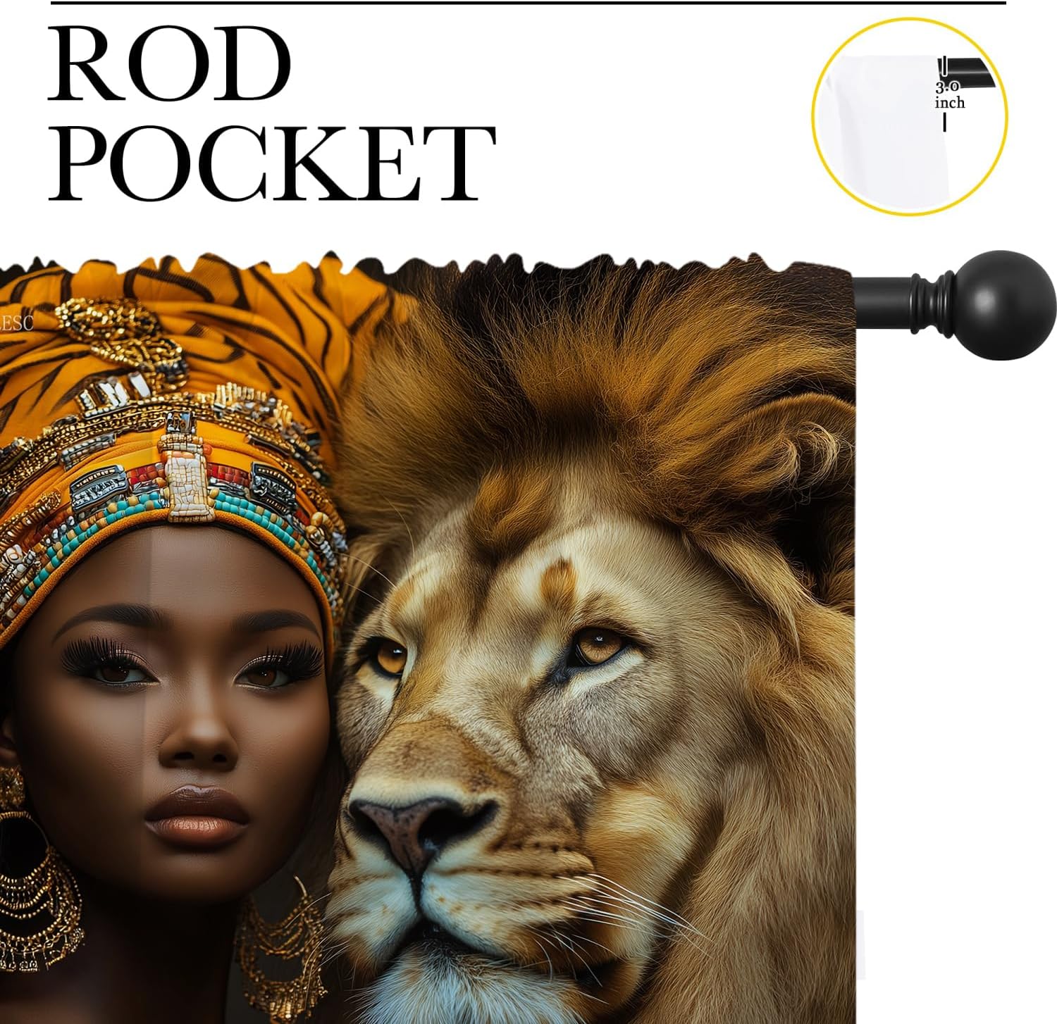 African Woman Boy Girls Blackout Curtains,Wildlife Animal Lion Safari African American, 2 Panel Rod Pocket Thermal Insulated Drapes for Bedroom, Living, Kids Room Deco 55x63 inch