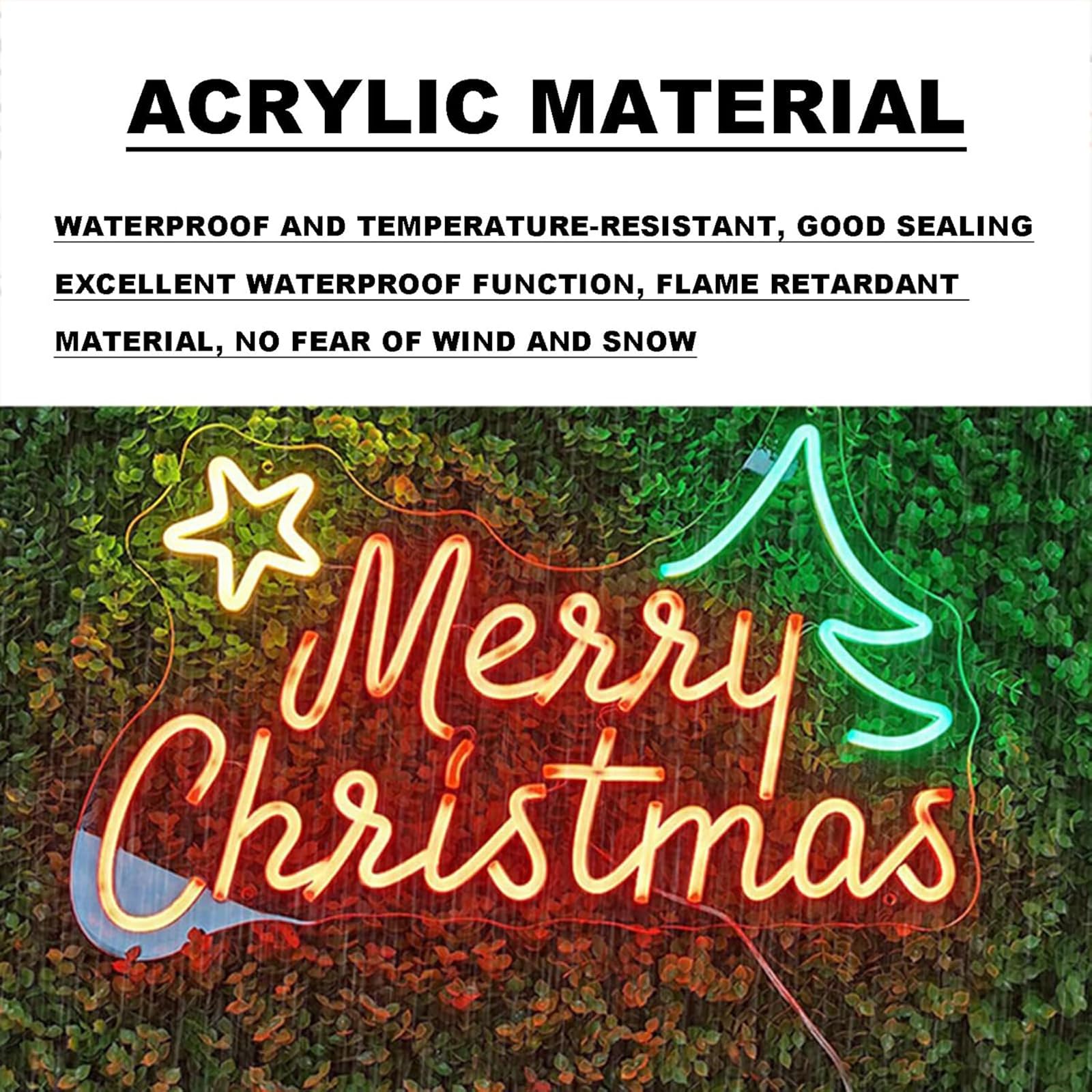 Insegne al Neon Buon Natale, Luci al Neon A LED Natalizie, Impermeabili E Resistenti alle Temperature, Illuminazione Uniforme, Elevata Resa Cromatica, per Decorazioni Natalizie