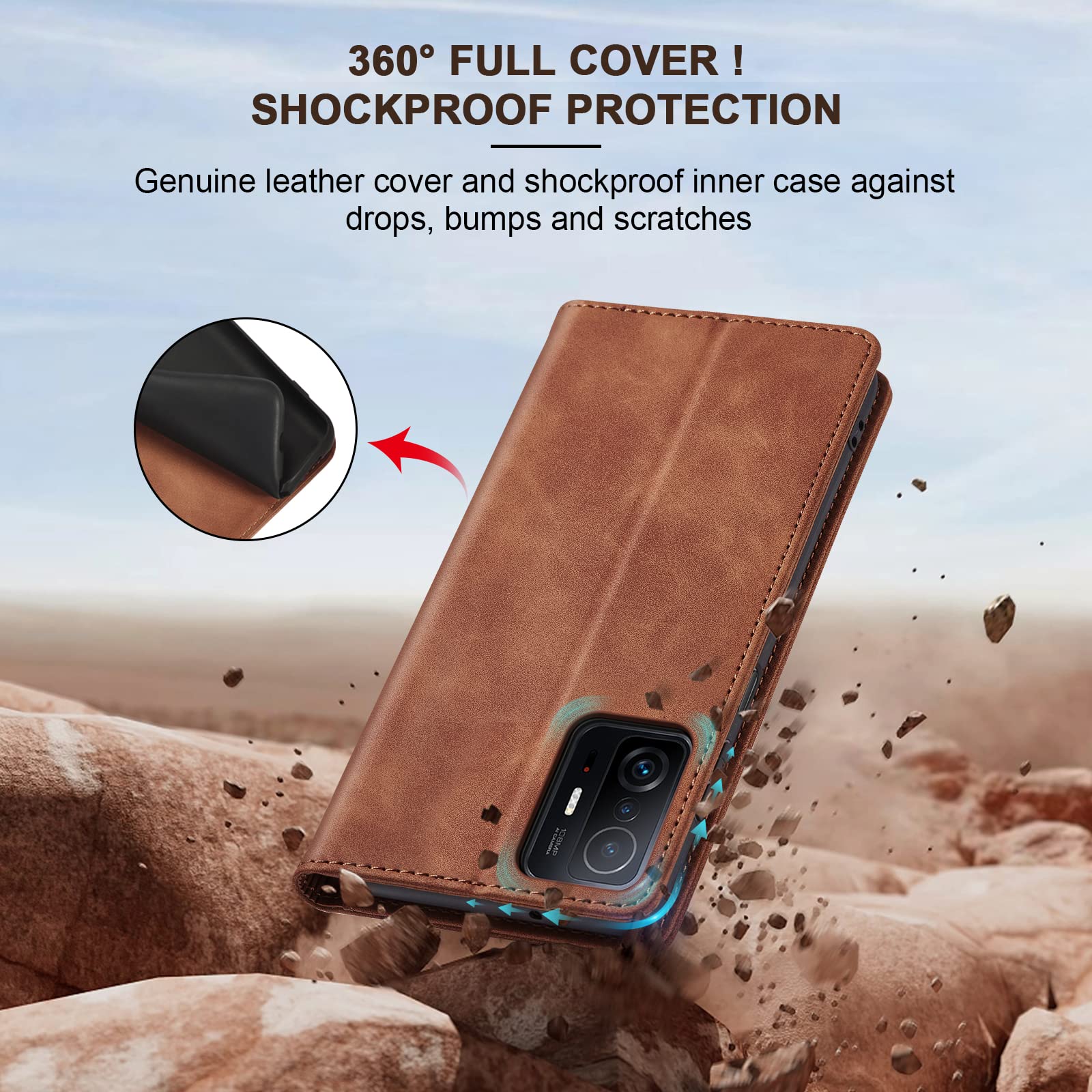 SEAHAI Cuir Coque Pour Xiaomi 15T Pro 5G, Flip Étui