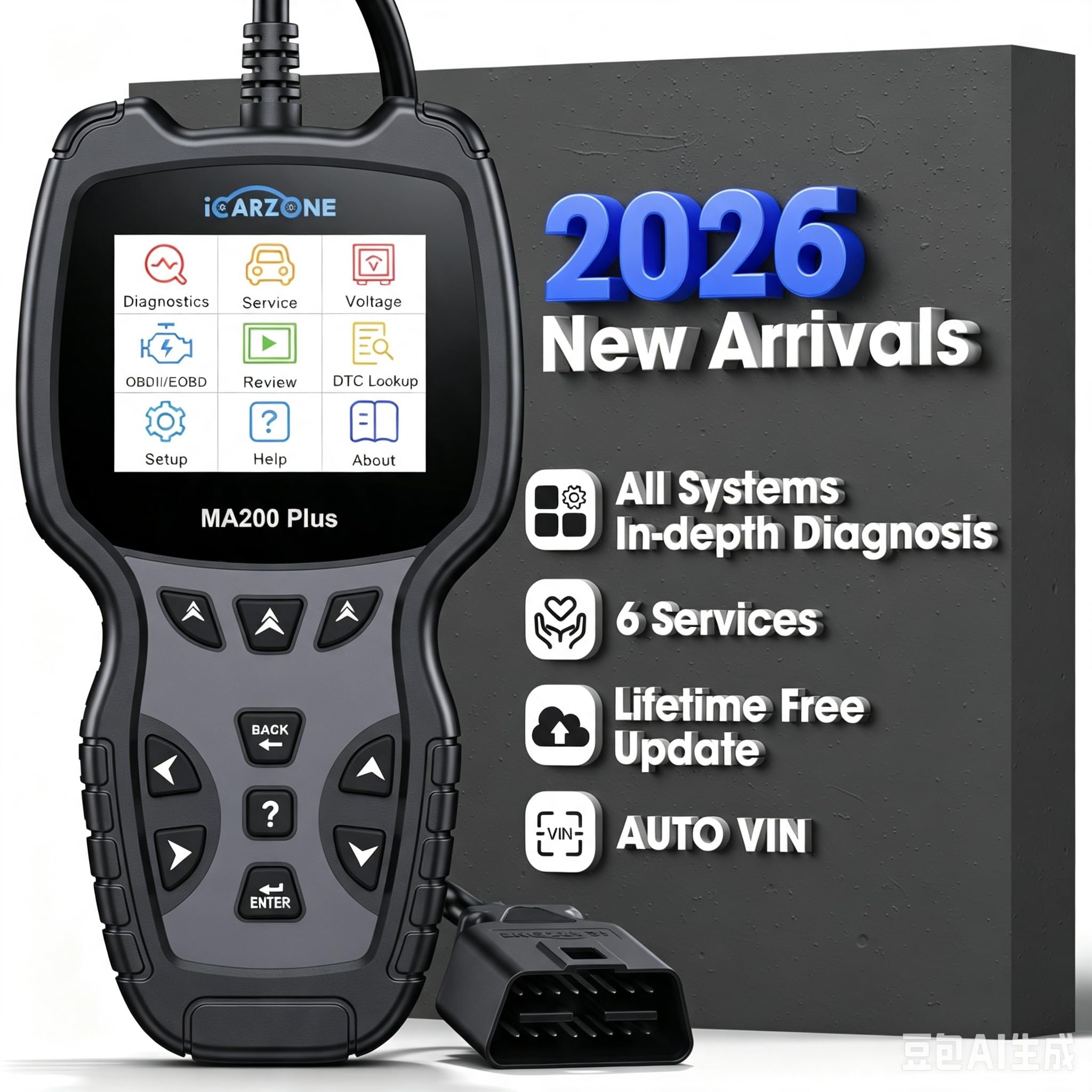 OBD2 Scanner, MA200 Plus lettore di codici per auto per oltre 10000 modelli di auto, con 6 servizi OBD2 completo dati in tempo reale test batteria diagnostica