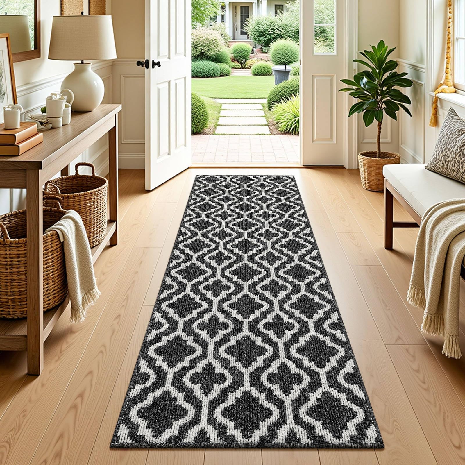 SHACOS Teppich Läufer Flur Waschbar 60x180 cm, Teppichläufer Dünn, Schwarz