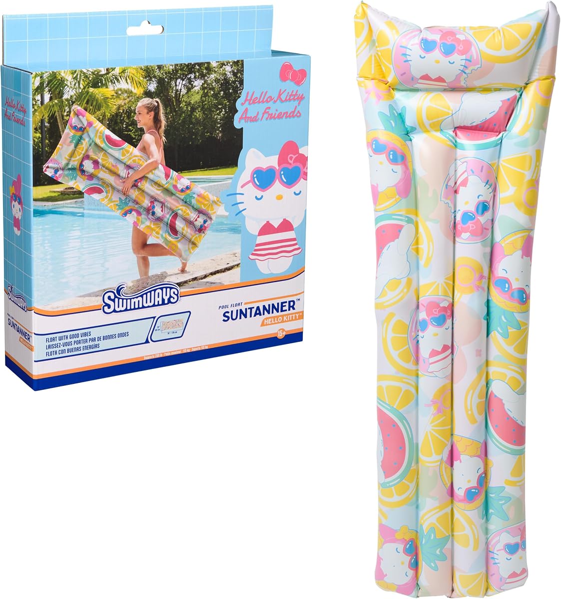 Swimways Hello Kitty Suntanner Pool Float, Inflatable Pool Floats & Kids Pool Toys, Swimming Pool Accessories & Beach Essentials for Teens Aged 14 & Up