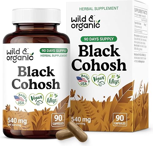 Wild & Organic Cápsulas de cohosh negro, 90 unidades, suplemento de apoyo a la salud de la mujer
