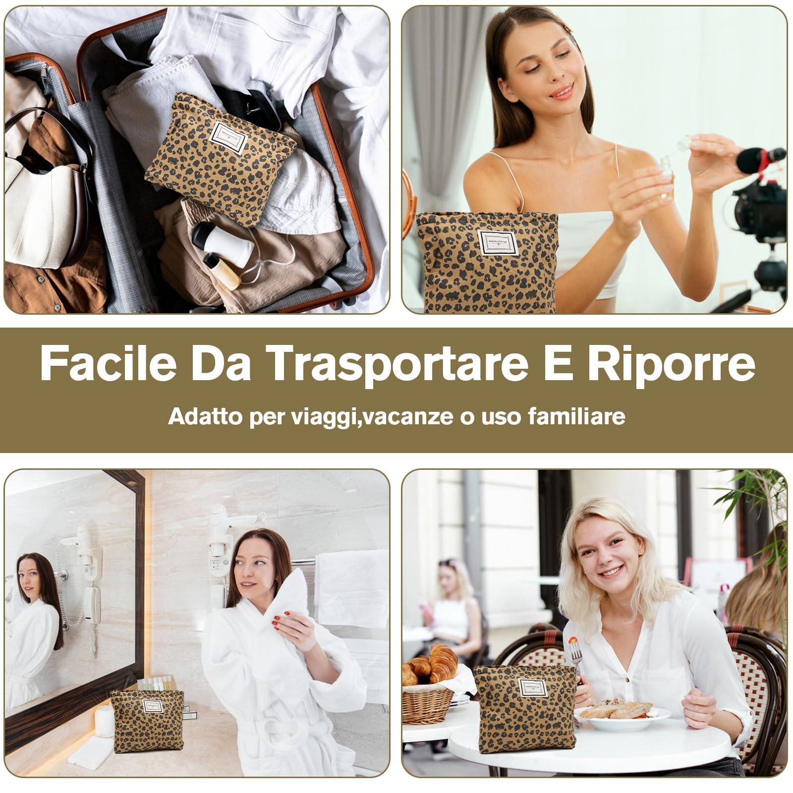 VEGCOO 2 Pezzi Borsa per Cosmetici per Donna, Stampa Leopardo Pochette con Cerniera Trousse Trucchi Organizer, Pochette Trucchi Viaggio per Regalo Compleanno Natale (Leopardo B)