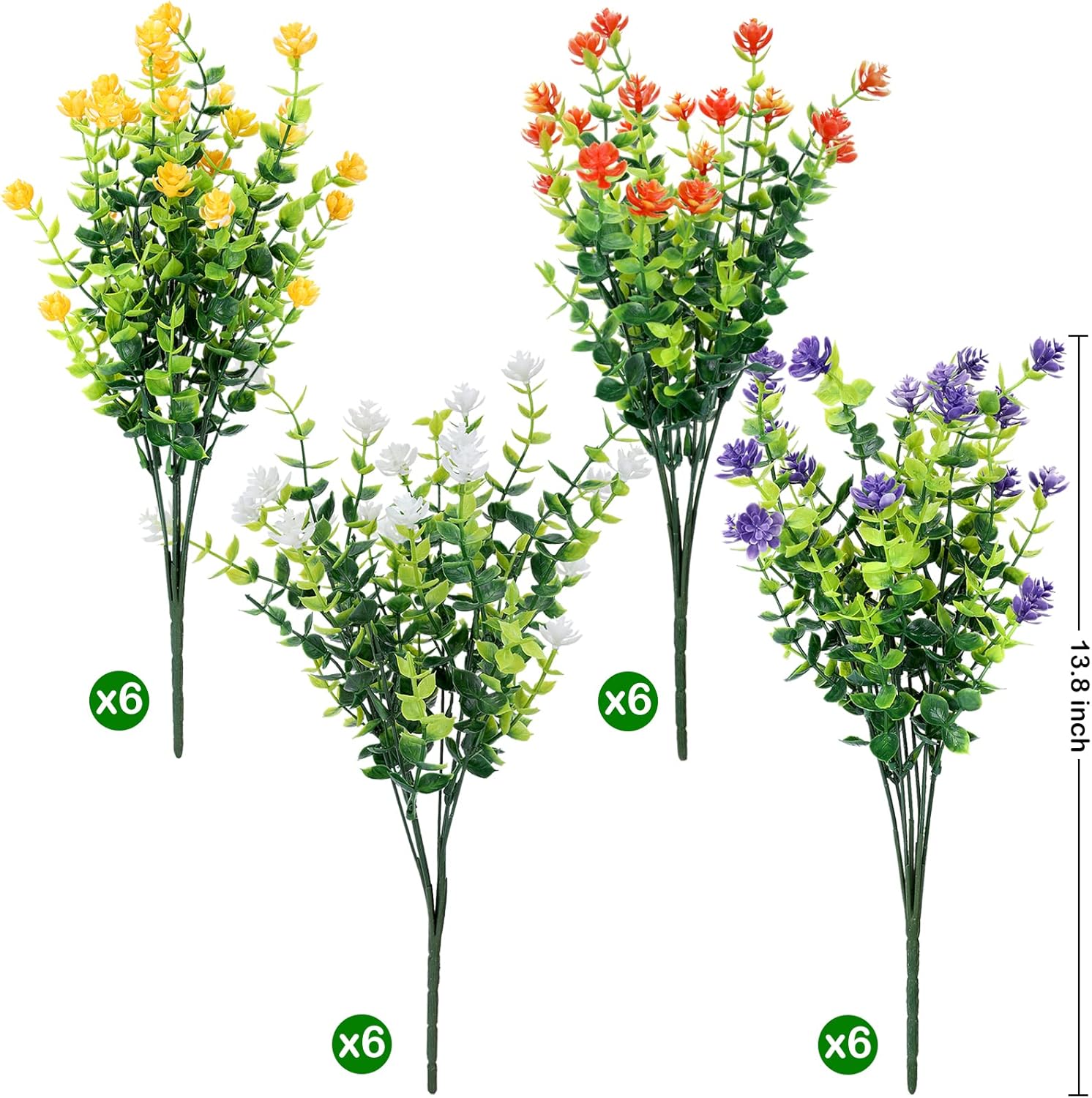 Artificial Flowers, 24pcs UV Resistant Fake Flowers Outdoor, Faux Plastic Flowers for Decoration Home Kitchen Wedding Party Decor