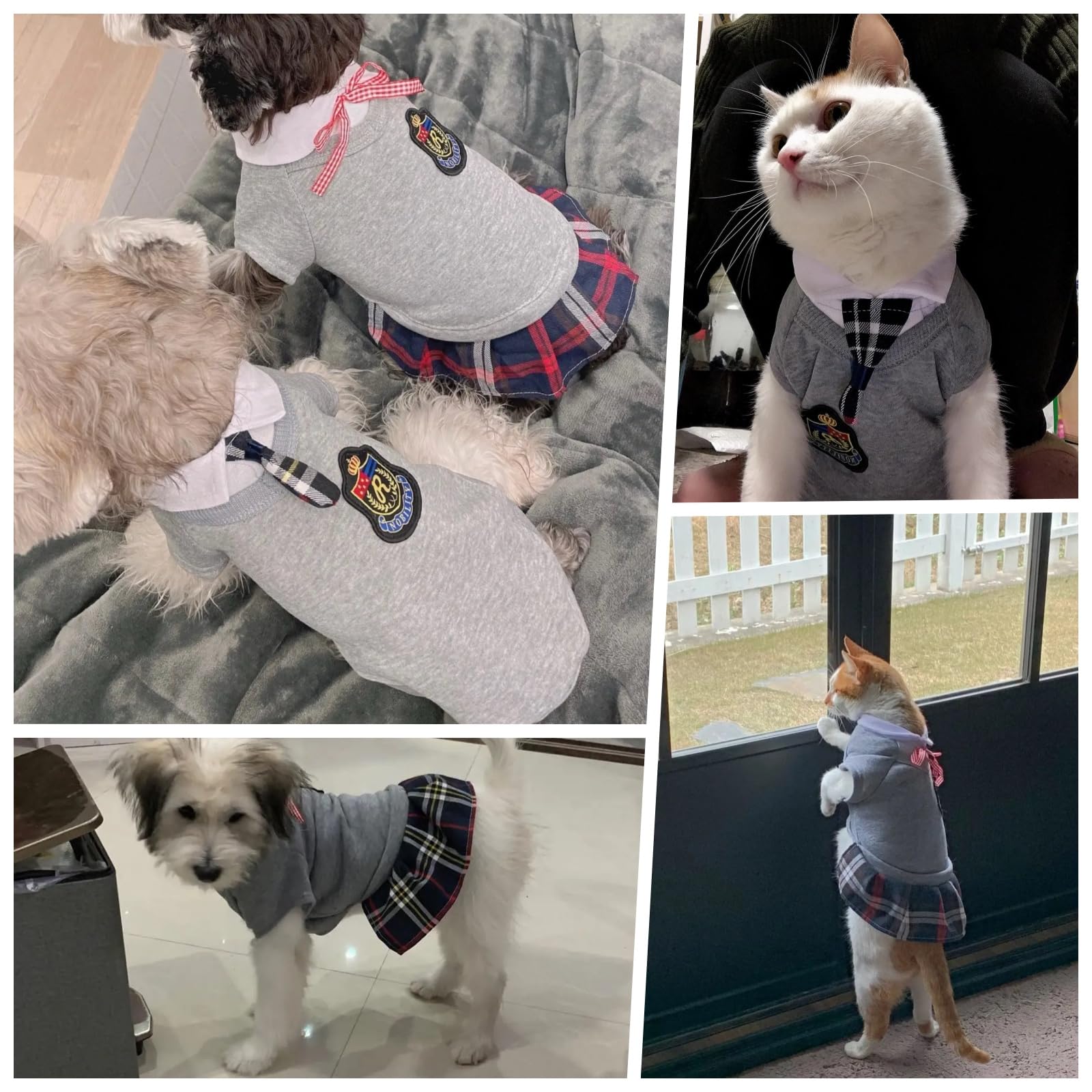 Pet Uniform School Skirts Sailor Costume Dog Campus Clothes Teddy Cute Bowtie Adorable Puppy Apparel (Small,Gray Dresses)