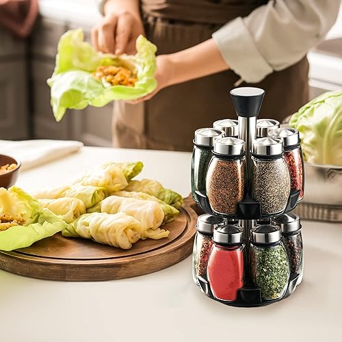 Miniatura 8 de Especiero giratorio de 12 tarros con 12 recipientes de cristal para encimera especias no incluidas