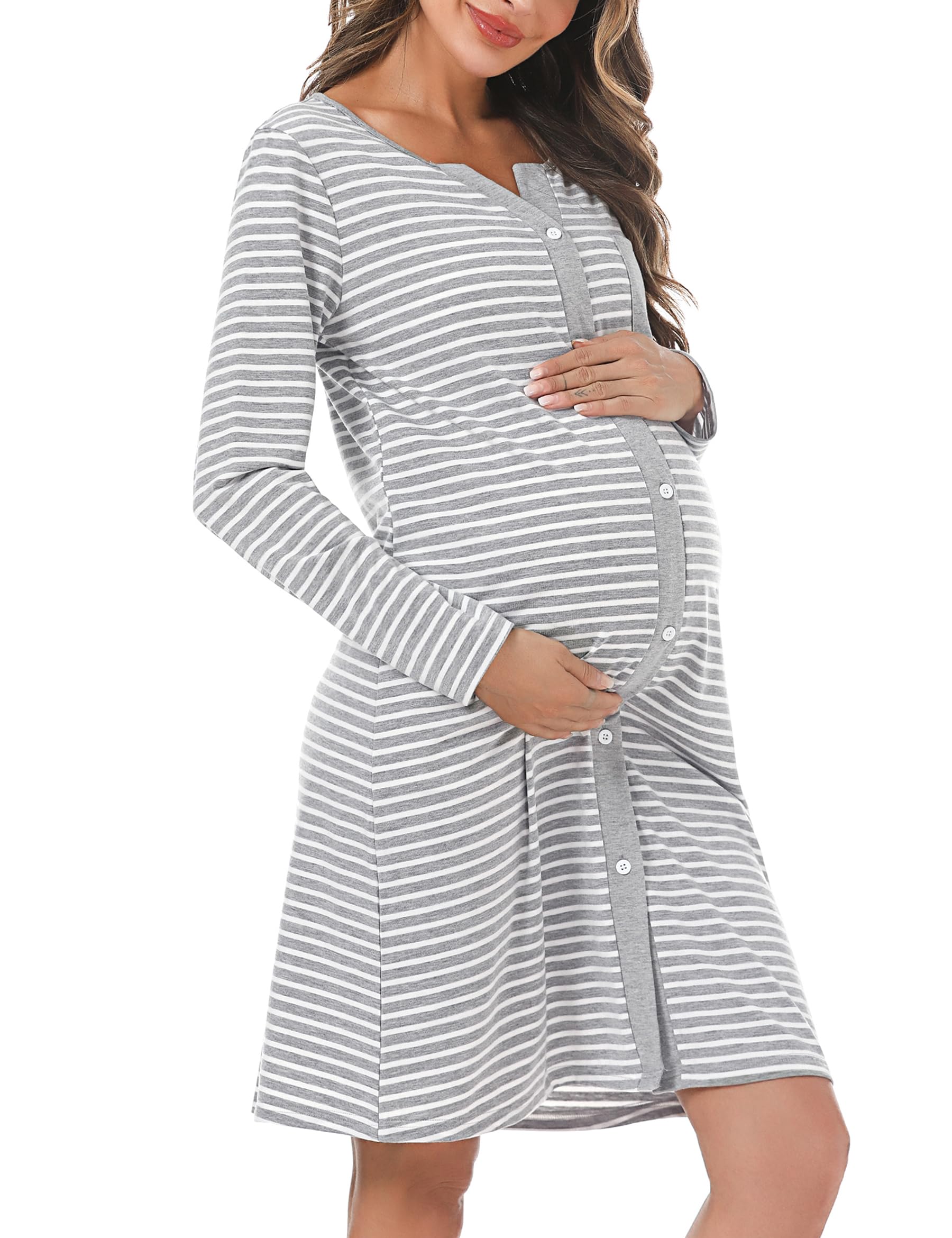 Marvmys Camicia Notte Donna Cotone Corta Cardigan con Scollo V e Bottoni Donna Adatto Leggero e Confortevole per Il Parto Ospedaliero Quotidiano per L'Allattamento al Seno