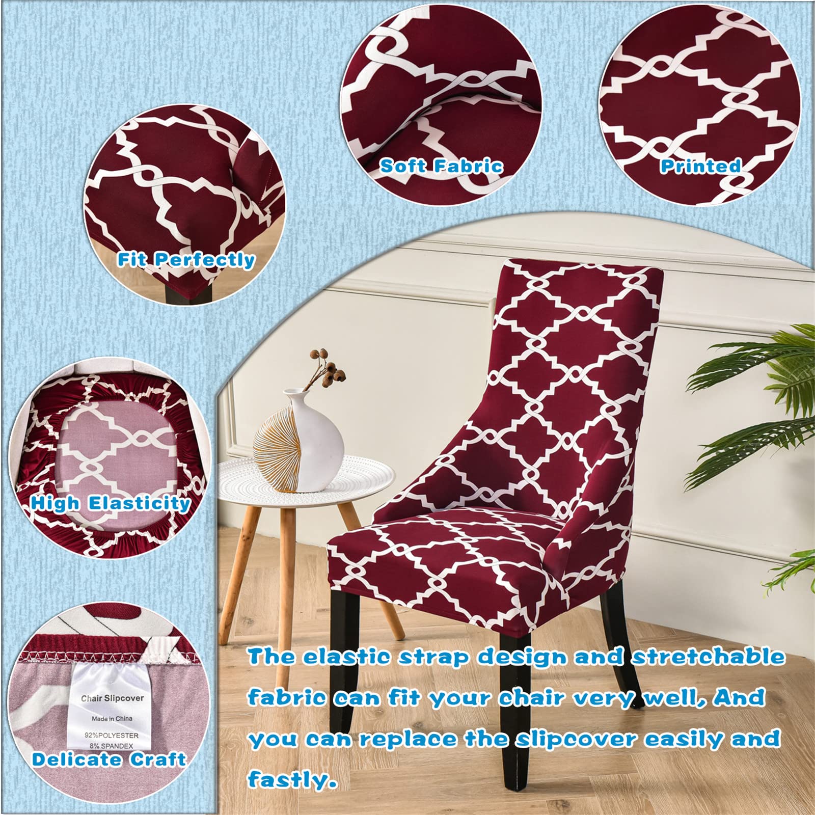 Wingback - Coprisedia Elastica In Tessuto Jacquard Per Sedia Da Pranzo Con Schienale Alto, Antimacchia E Lavabile - 2