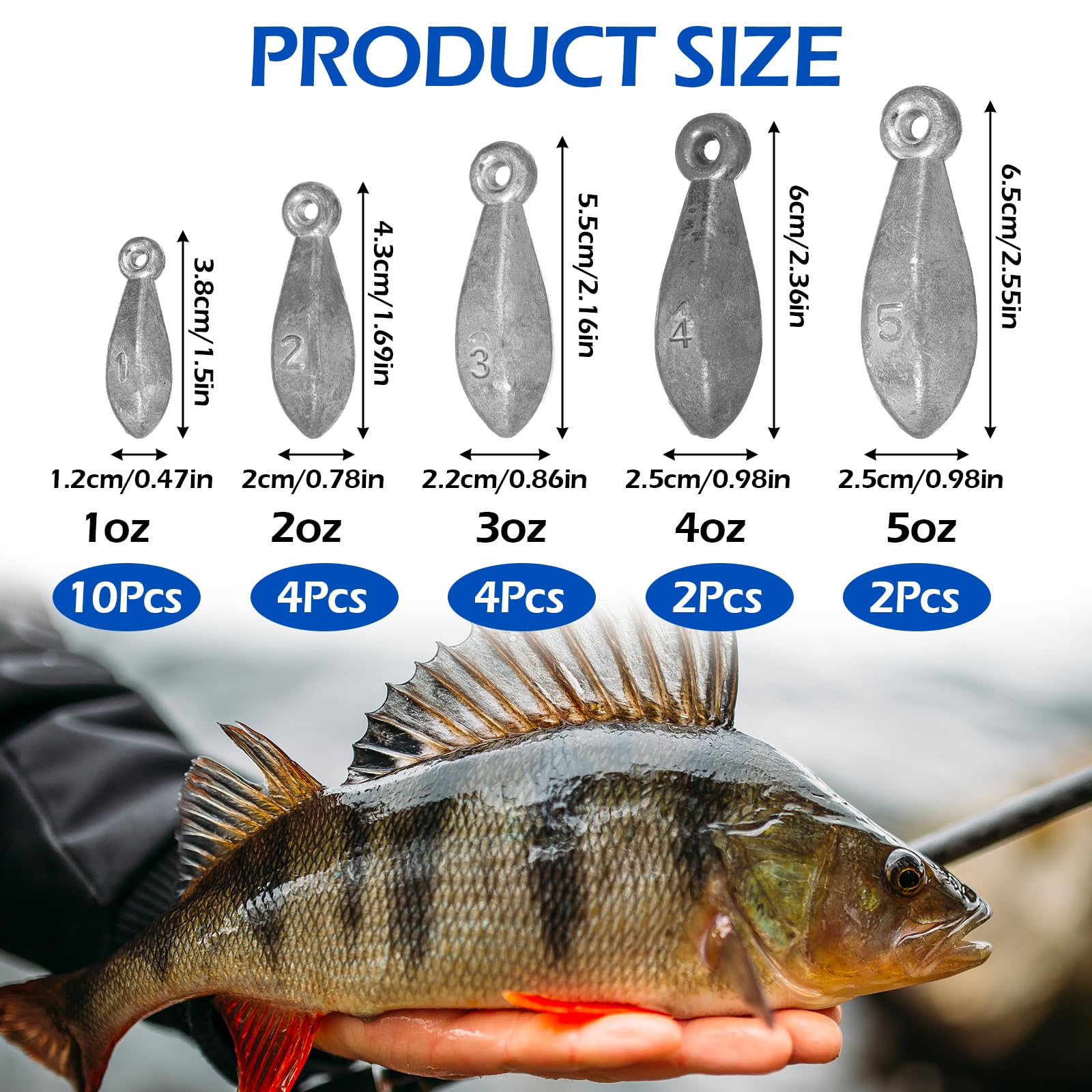 Kit di 22 pesi da pesca con piombini da 28,3 g a 141,7 g, per pesca in acqua dolce e salata, piombini e pesi di alta qualità per lanciare la spigola