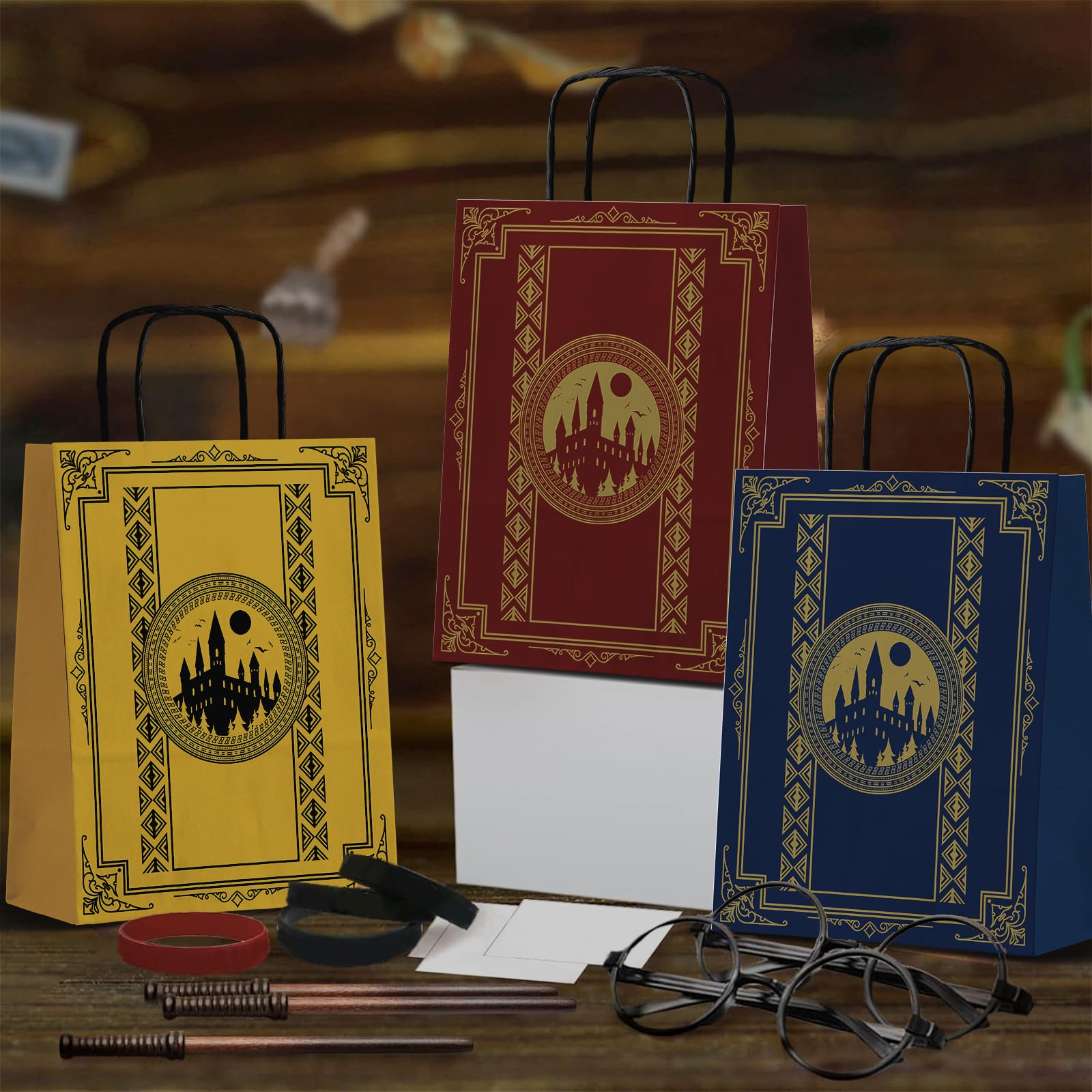 WEEPA 24 Pcs Magical Wizard Party Favor Bags Wizard School Paper Gift Bags with Handles Magical Goodie Bags for Birthday Party Decorations