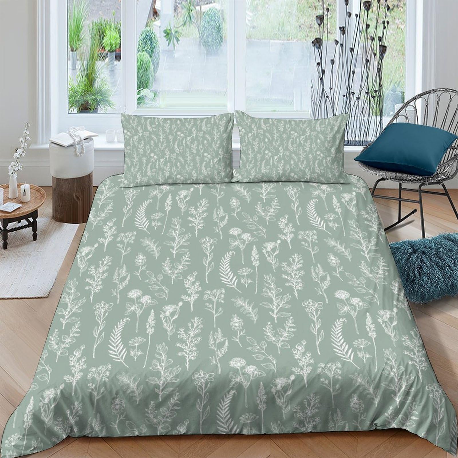 Ctjqhvkz Style-5 3D Printed Botanical Leaves Fitted Sheet Microfiber Soft Green Fern Mattress Cover For Bedroom Dorm Home Decor Single（135X200cm）