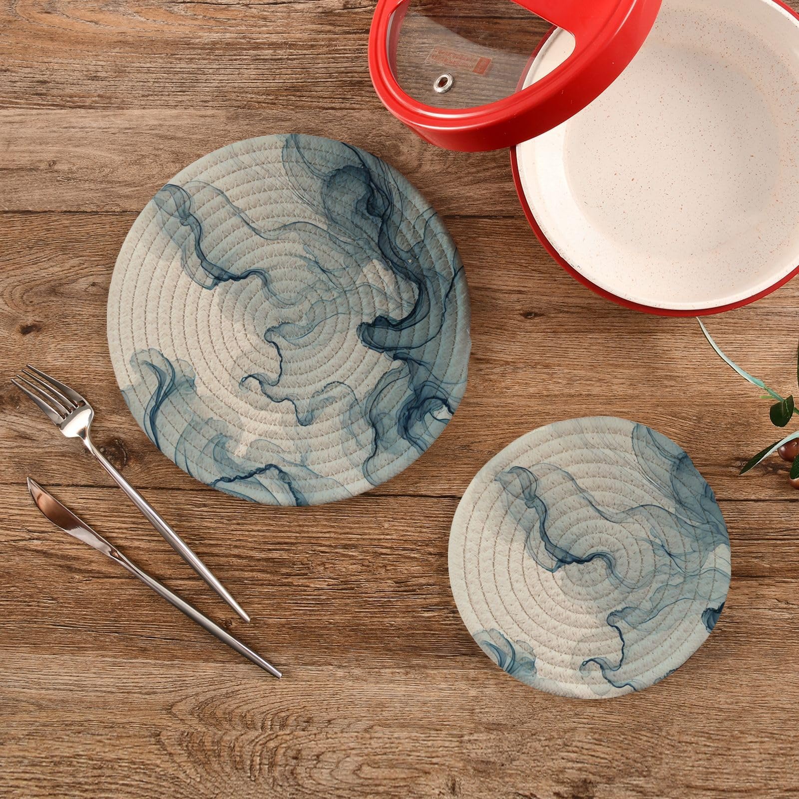 Lot De 2 Dessous De Plat En Marbre Bleu Pour Casseroles Et Poêles Chaudes, Résistants à La Chaleur, Absorbants, Pour Décoration De Table De Dîner, Appartement Essentiels