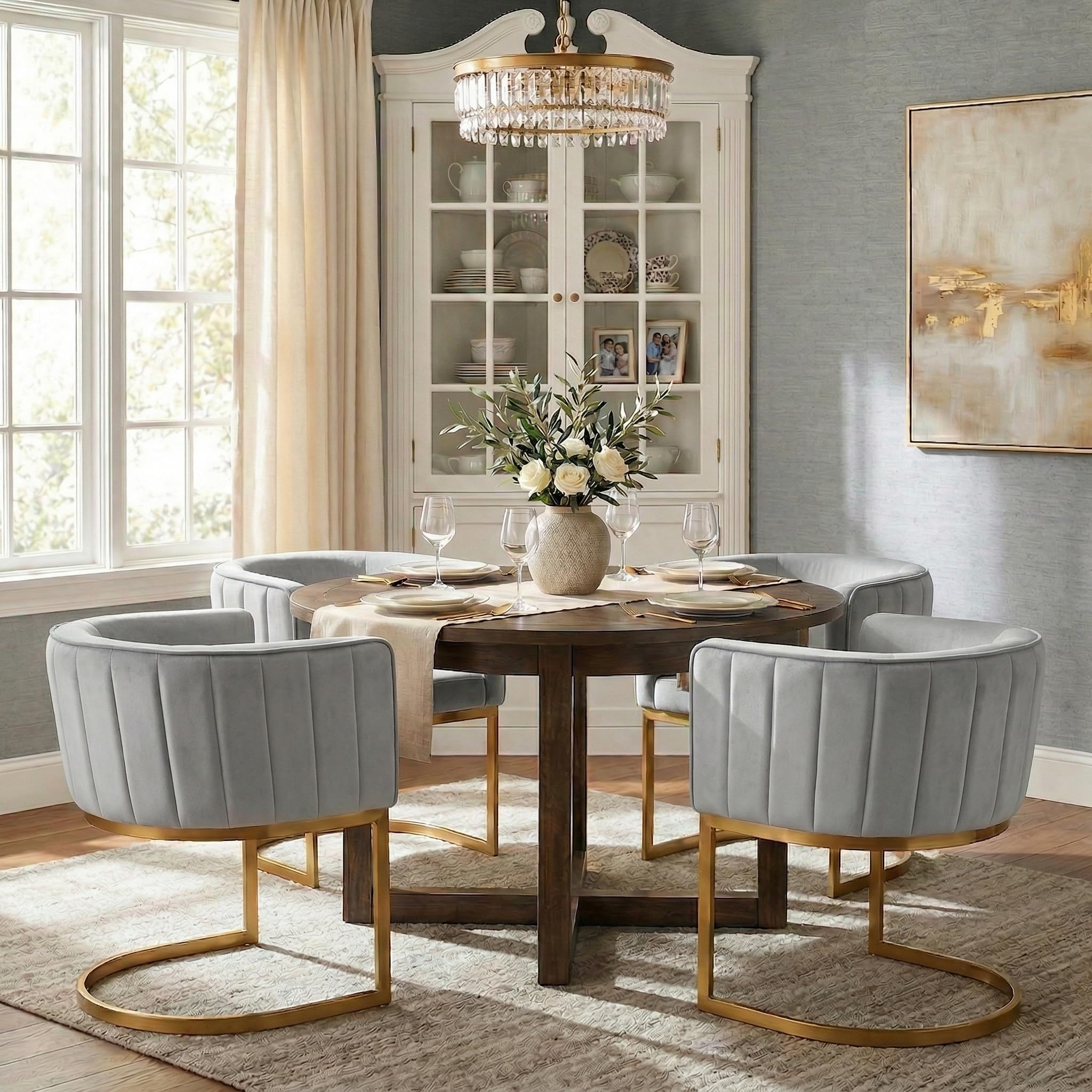 Janoray Modern Dining Chairs Set of 4, Contemporary Velvet Kitchen & Living Room Chairs with Metal Frame Comfy Upholstered Side Barrel Chairs for