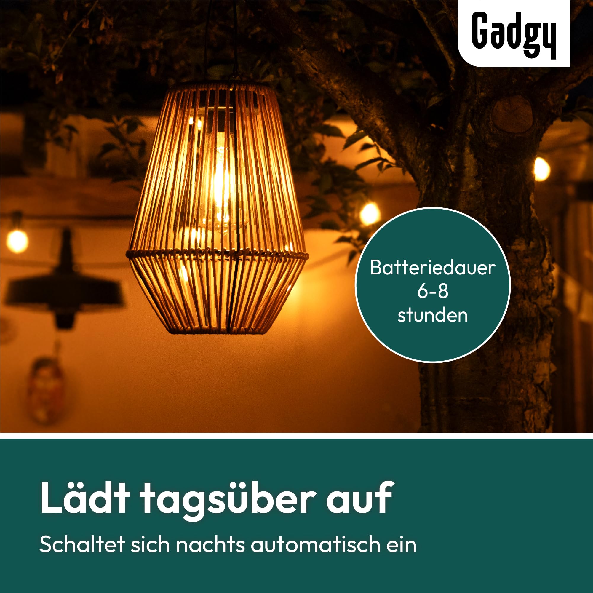 Gadgy Solarlampe für Außen Garten – Wetterfeste Solar Laterne Rattan-Optik Warmweiß LED Dekorative Solarleuchte