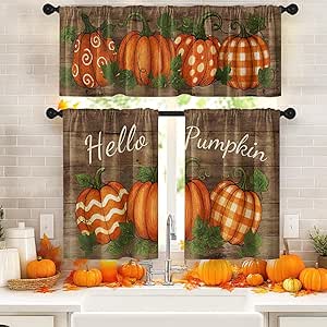 Amazon.com: Arttown Hello Pumpkins Kitchen Window Curtains and Valances ...
