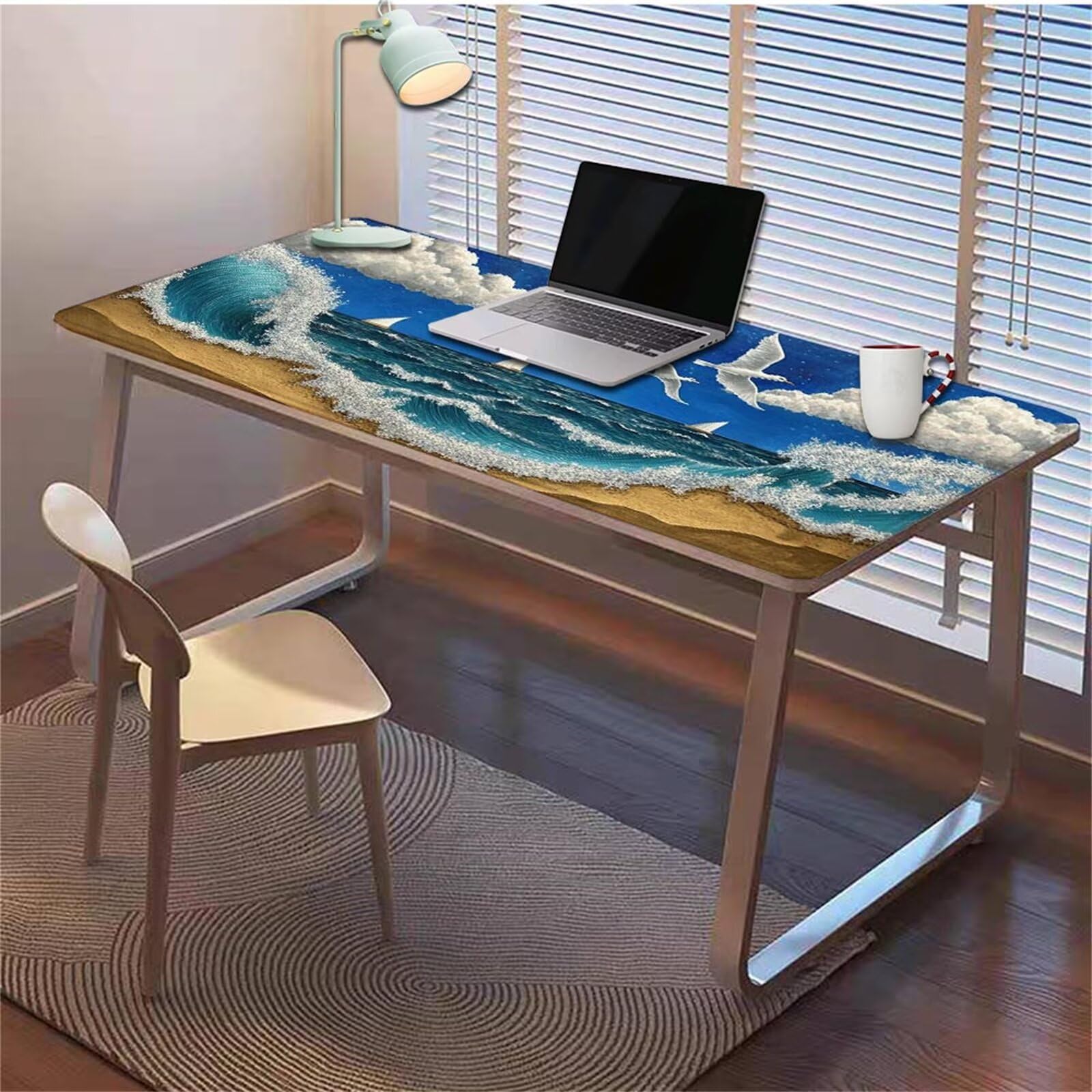 Gamingowa podkładka pod mysz 1200 x 600 x 3 mm, XXL, wodoszczelna, odporna na ścieranie, z przyszytymi krawędziami, niebieska, podkładka na biurko, poprawia prędkość i precyzję pod laptopa, komputer