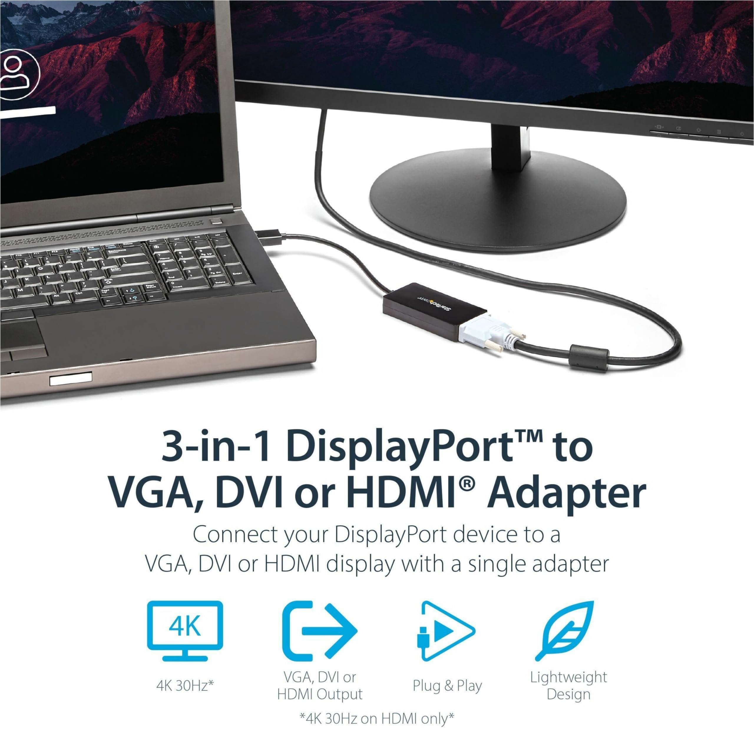 StarTech.com Cavo Adattatore 3 in 1 DisplayPort a VGA/DVI/HDMI, Convertitore DP a VGA HDMI DVI, 1920x1200, 1800p | Cavo Compatto, Adattatore Monitor, Segnale Digitale e Analogico