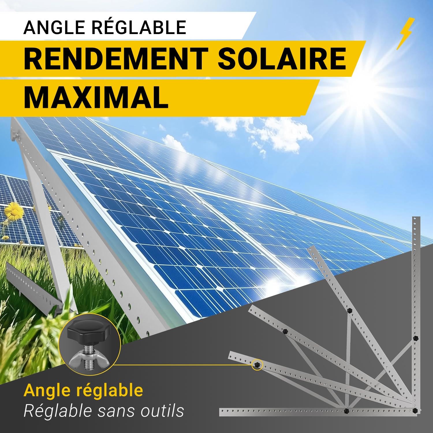 Avoltik supports de panneau solaire - Support de panneau solaire en aluminium - Support PV avec angle réglable pour toit, balcon et sol (2, 48 pouces (118 cm))