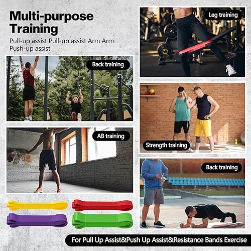 Miniatura 4 de Soulchen Juego de bandas de resistencia para dominadas, 530 libras, 4 bandas de ejercicio con cinturón de asistencia, correa de nailon y anclaje de