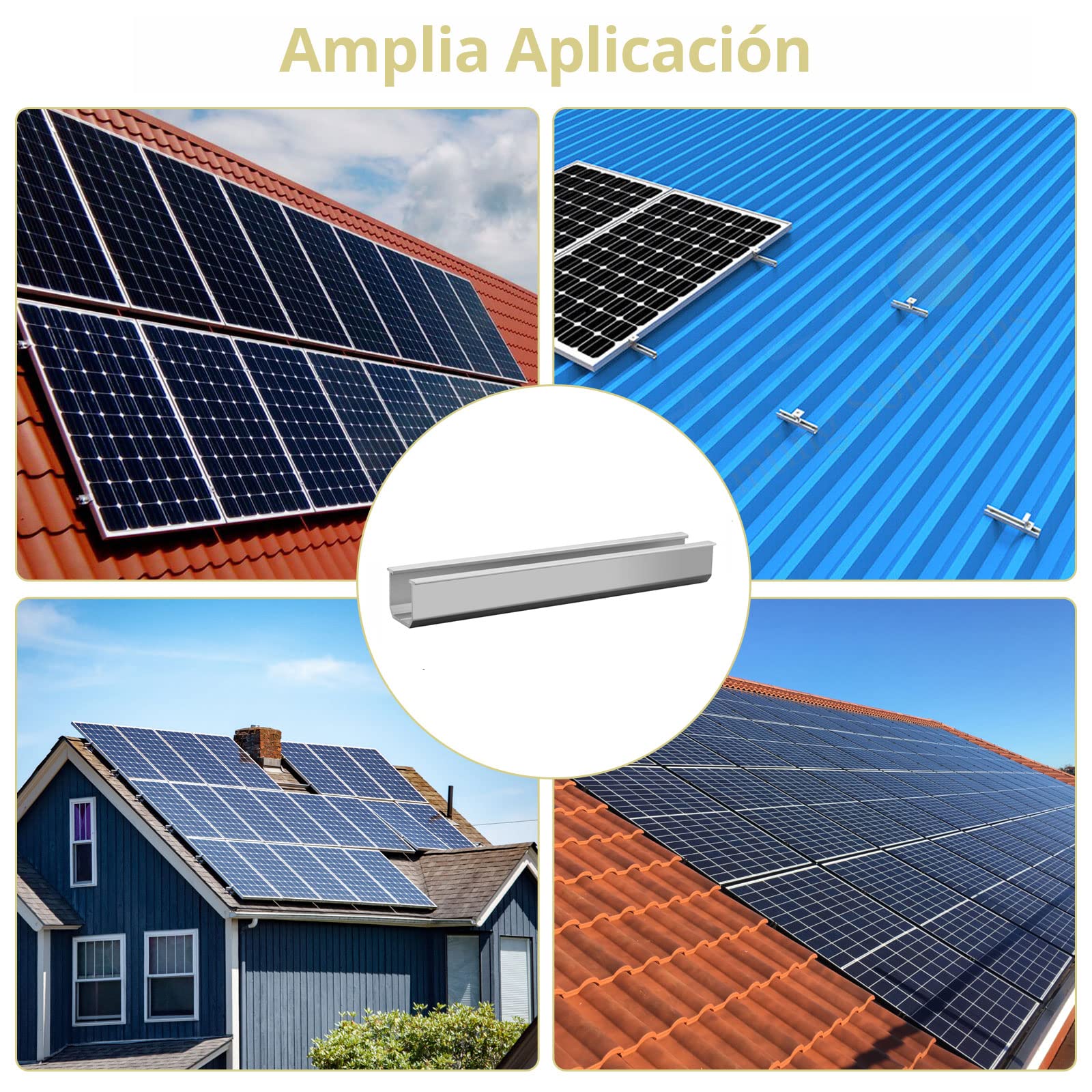 Anbte 6 Piezas Kit Soportes de Paneles Solares 200mm Aleación de Aluminio con Tornillos M5.5*30mm + Almohadillas de Goma Soporte para Panel Solar Juego de Montaje en Tejado