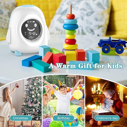 Miniatura 7 de Reloj despertador para niños, reloj despertador para niños pequeños, reloj de entrenamiento de sueño con luz nocturna, máquina de sonido para