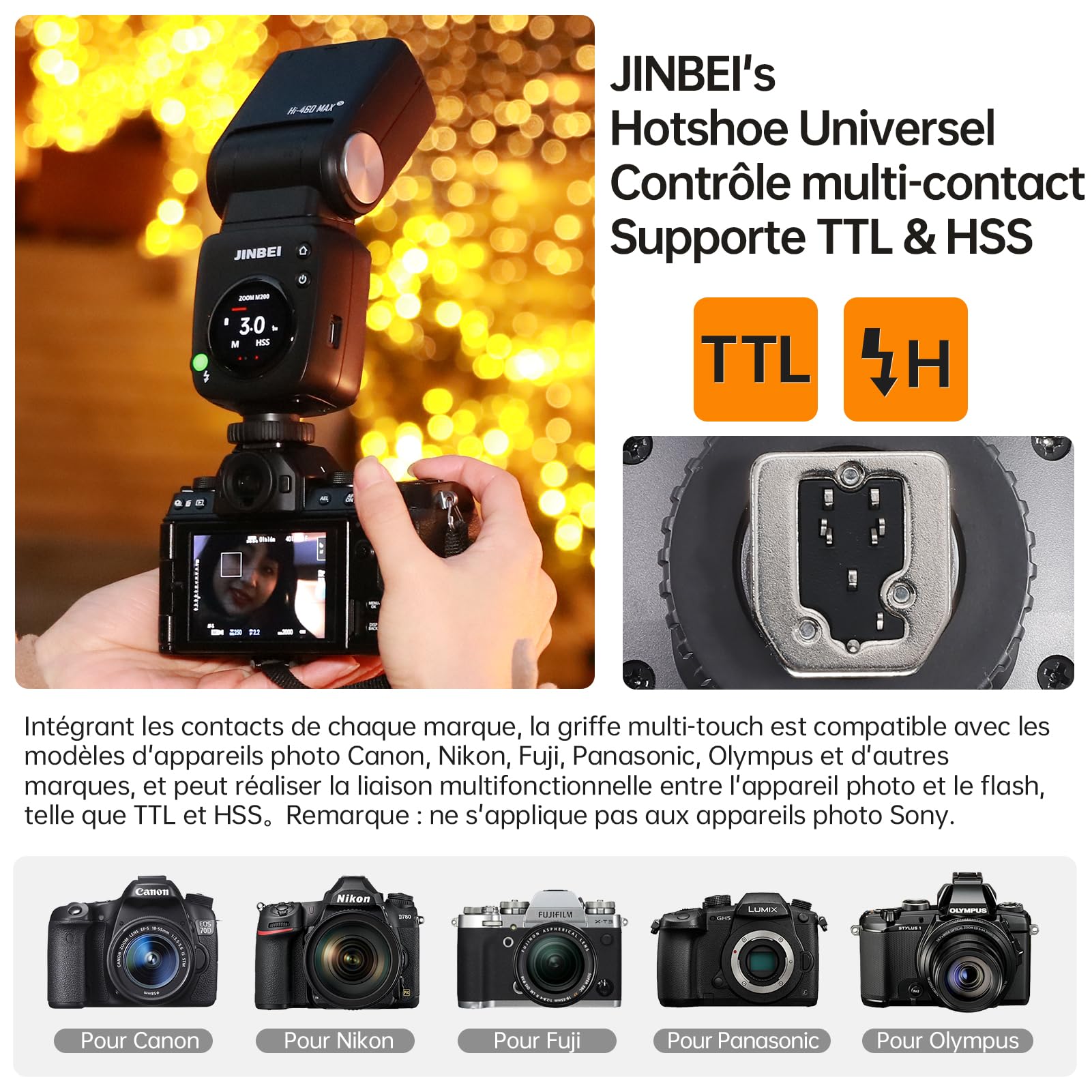 JINBEI Hi-460MAX Flash Écran Tactile innovant à Cadran Batterie au Lithium 2000 mAh, Temps de Recyclage de 0,05 à 1,7 s, Griffe Universelle (Hi460MAX)