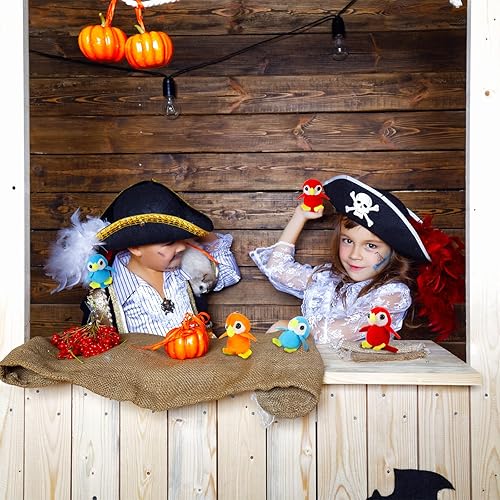 Miniatura 5 de Zomiboo 9 piezas de loro de peluche en el hombro, suave loro de peluche de pirata, accesorio de disfraz de pirata de 3.5 pulgadas, juguetes de
