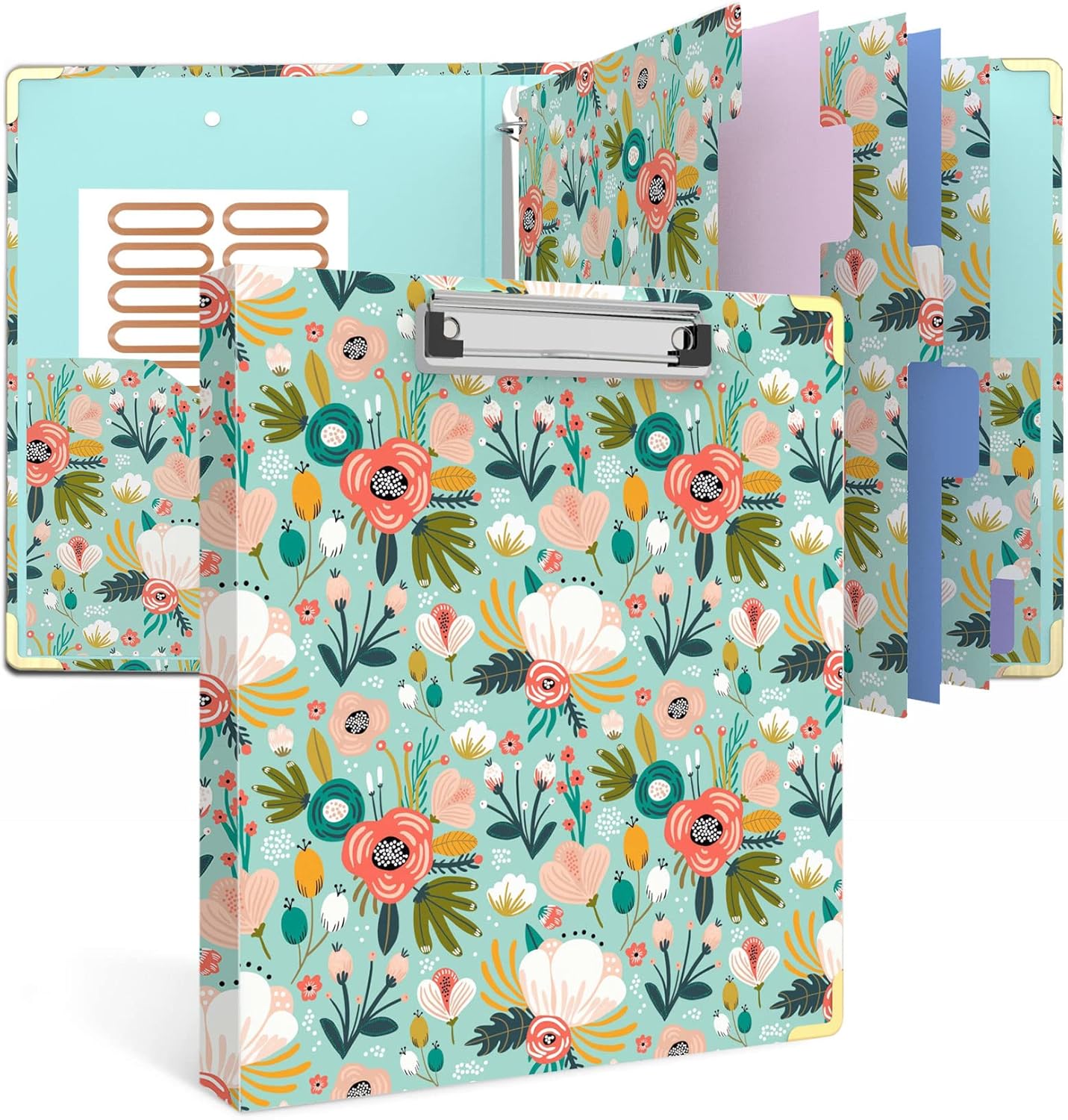 3 Ring Binder 1 Inch, Cute Round Ring Binders with 6 Tab Dividers, Labels Stickers