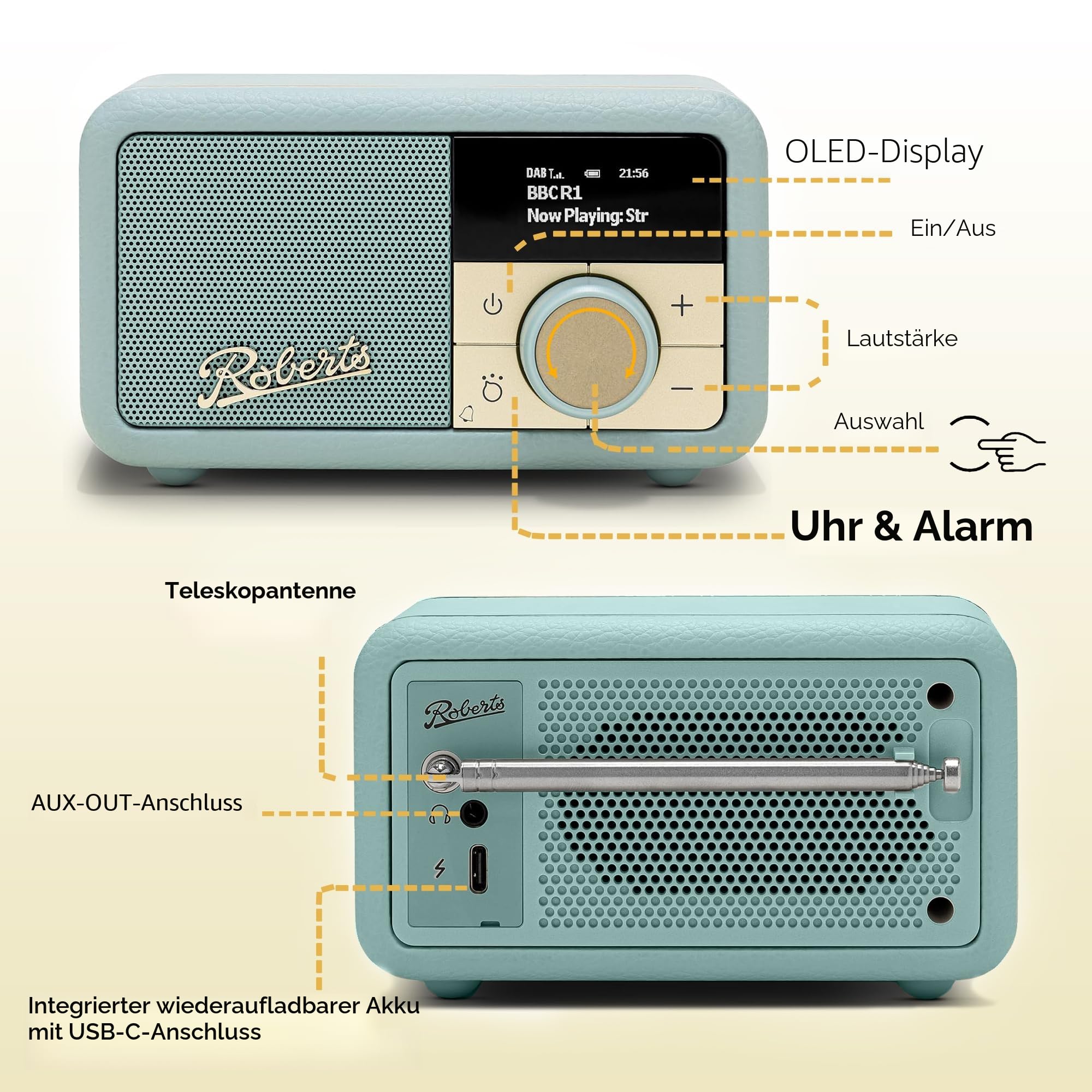 Roberts Revival PETITE2 FM/DAB/DAB+ Digitalradio mit Bluetooth, Duck Egg