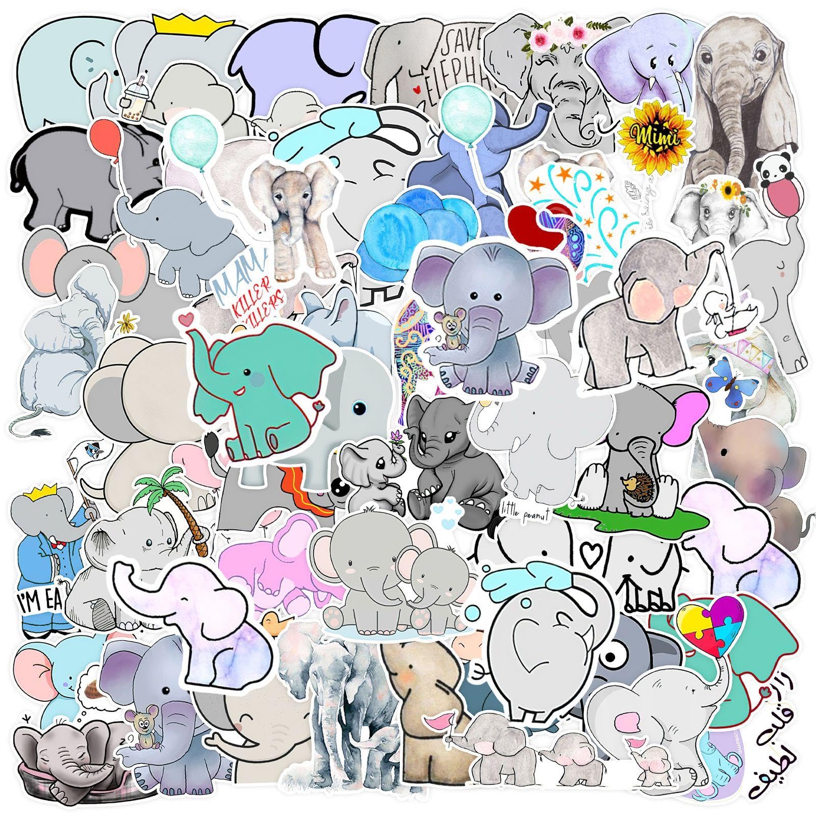 WUFGWBD 100 Cartoon Elephant Stickers, Creative Graffiti Stickers, Waterproof Stickers, Children'S Stickers, Can Be Used To Decorate Water Cups, Refrigerators, And Suitcases