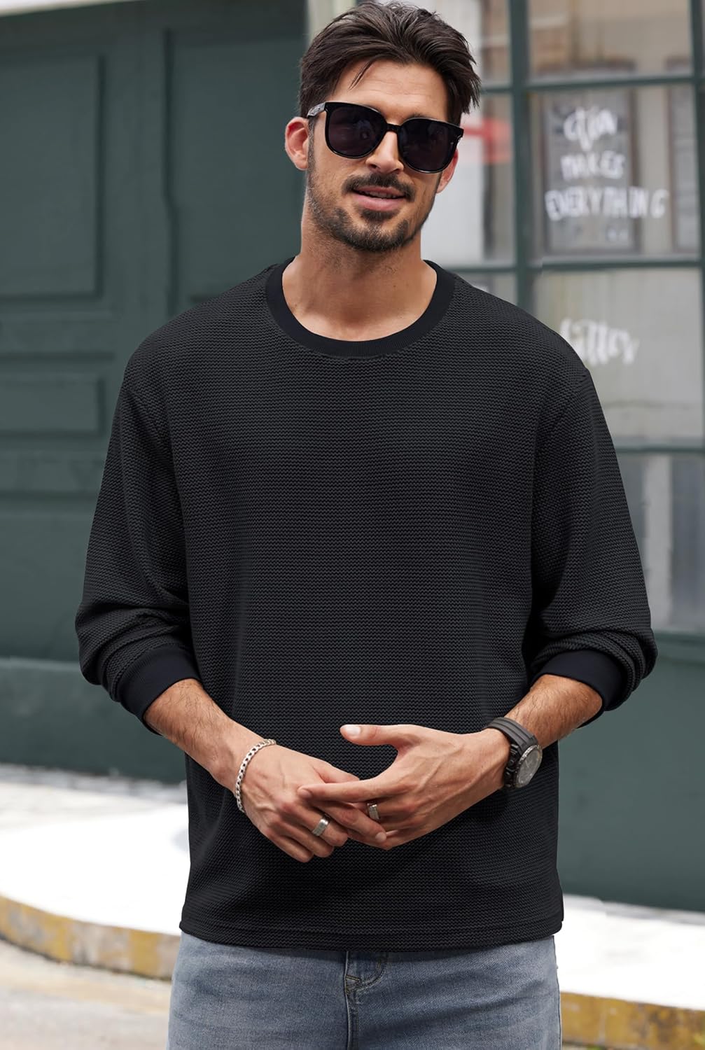 Men Knit Waffle Sweaters Casual Long Sleeve Textured Shirts(S-2XL) - Image 7