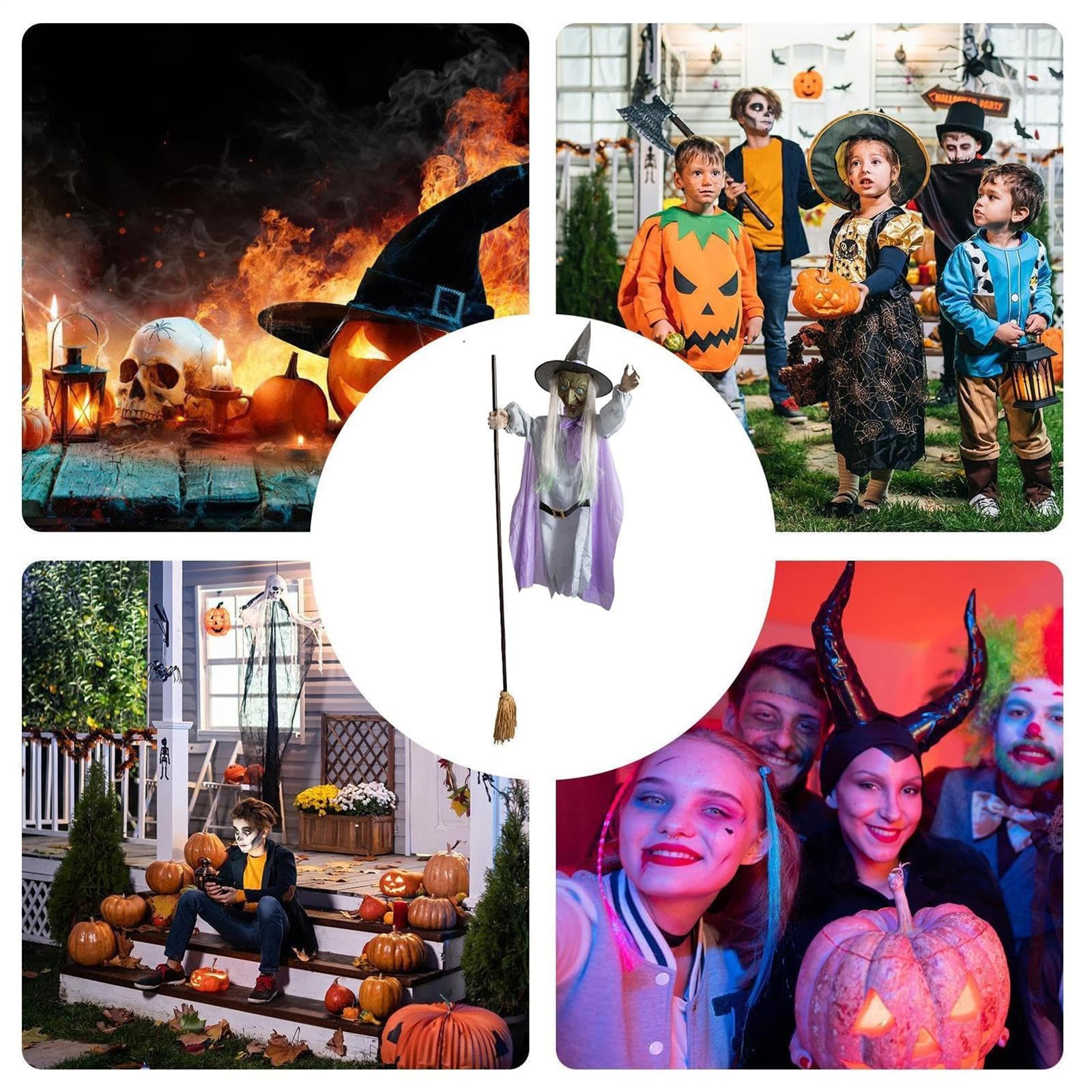 Słynna latająca czarownica na Halloween, 3,7 m, latająca czarownica, dekoracja na Halloween, dekoracje na zewnątrz, unosząca się wiedźma z dźwiękiem i aktywacją, do zbierania aktywności, ogrodu