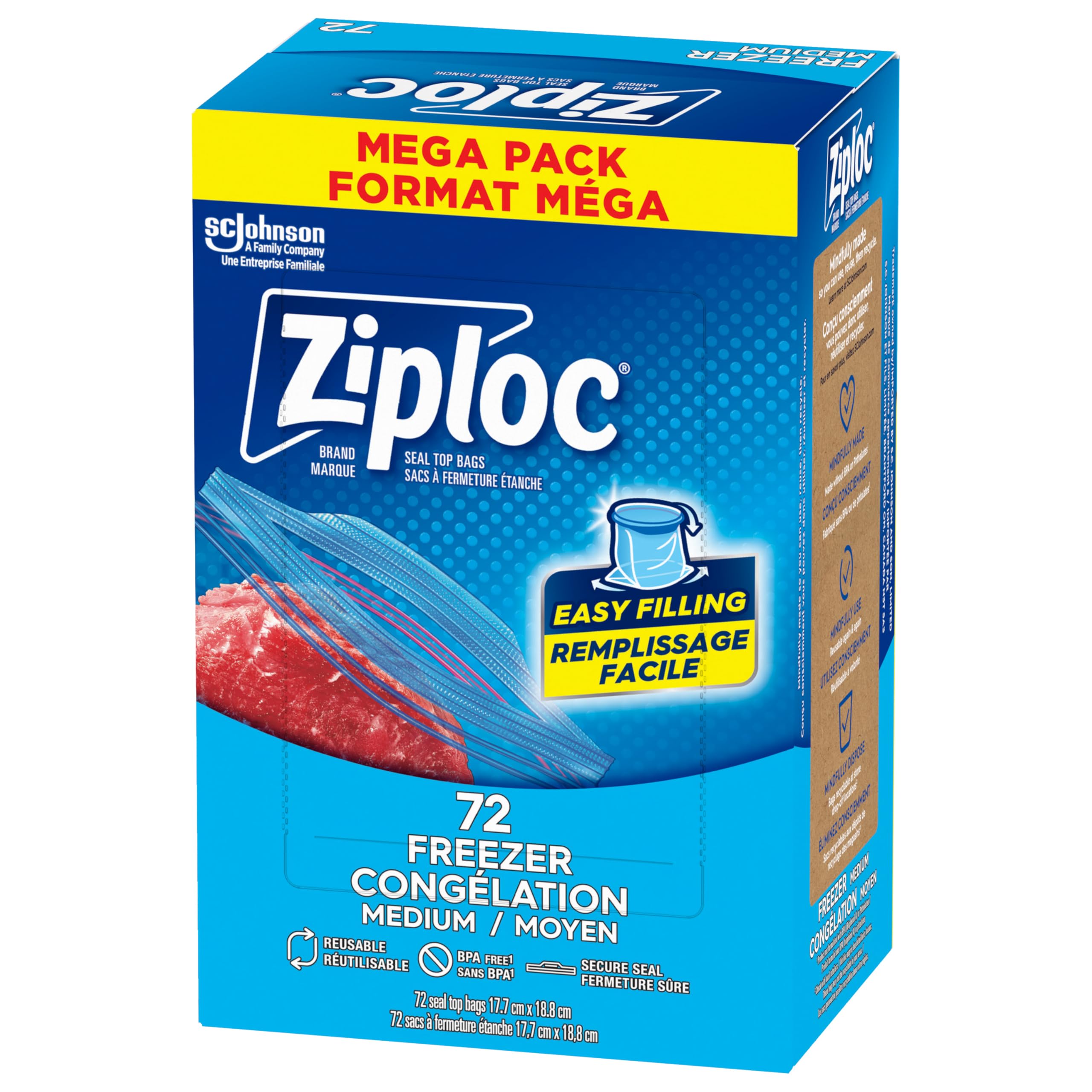 Ziploc Medium Freezer Bags, Prevents Freezer Burn, Microwave & Freezer Safe, New Stay-Open Design, Stand-Up Bottom, 44 Count — view 13