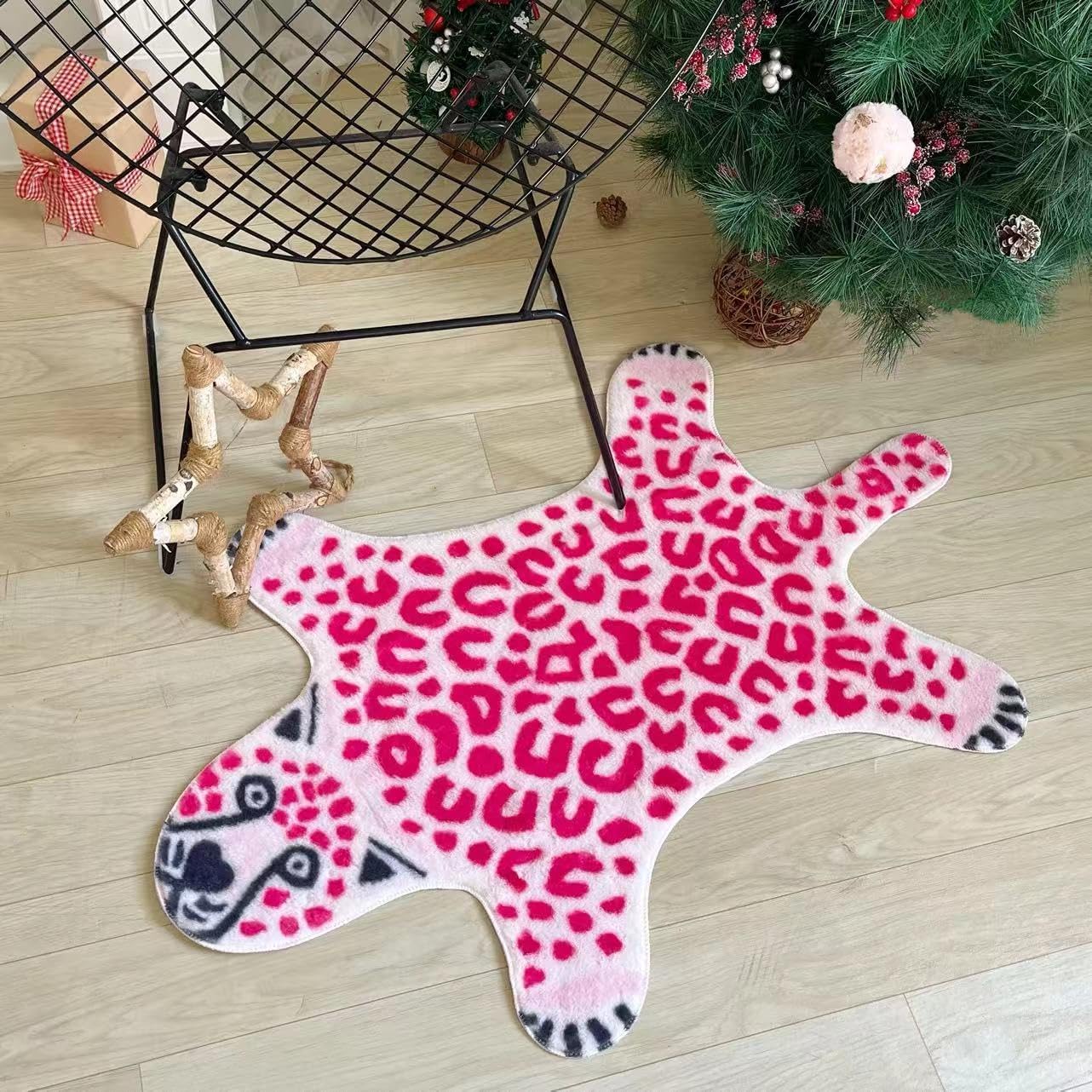 Leopard Print Rug Faux Animal Printed Cowhide Skin Rug Cheetah Area Rugs Carpet Cute Leopard Rugs for Playroom Livingroom, 43.2in L x 28.8in W / 2.4 x3.6 Feet (Pink)