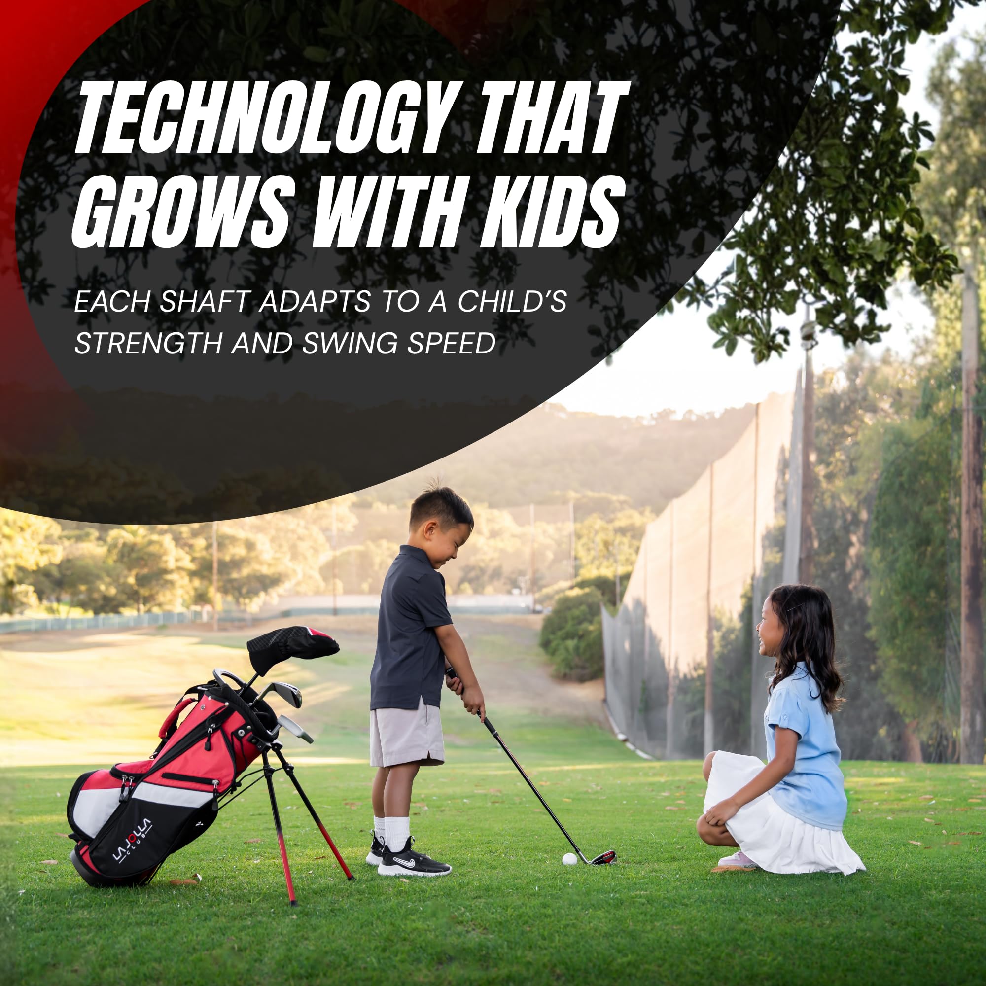 La Jolla Club Set da golf per bambini – Driver in lega leggera, ferri in acciaio inossidabile e putter in zinco, include borsa con supporto a doppia cinghia
