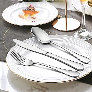 LIANYU 16-Piece Forks and Spoons Silverware Set, 8 Dinner Spoon and 8 Dinner Fork, Stainless Steel Flatware Cutlery Set for Home Kitchen Hotel, Mirror Finished, Dishwasher Safe