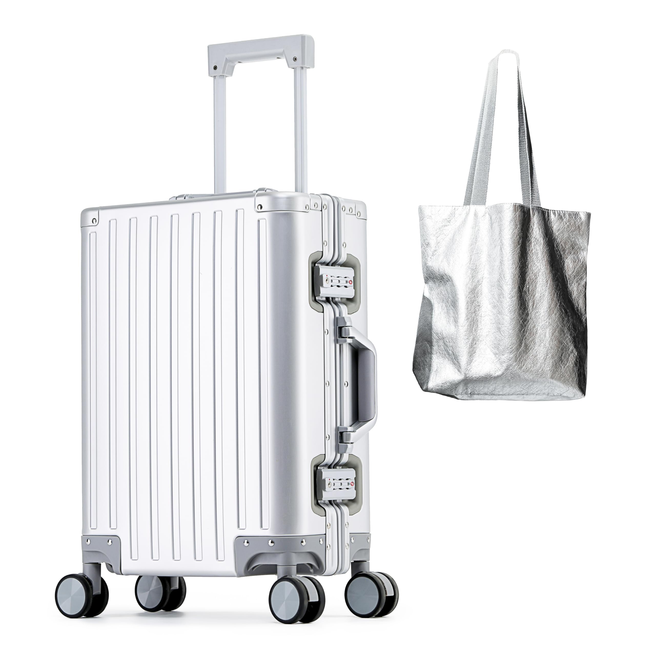 All Aluminum Carry On Luggage 22x14x9 Airline Approved Hard Shell Carry On Luggage Zipperless Luggage Metal 20inch Suitcase
