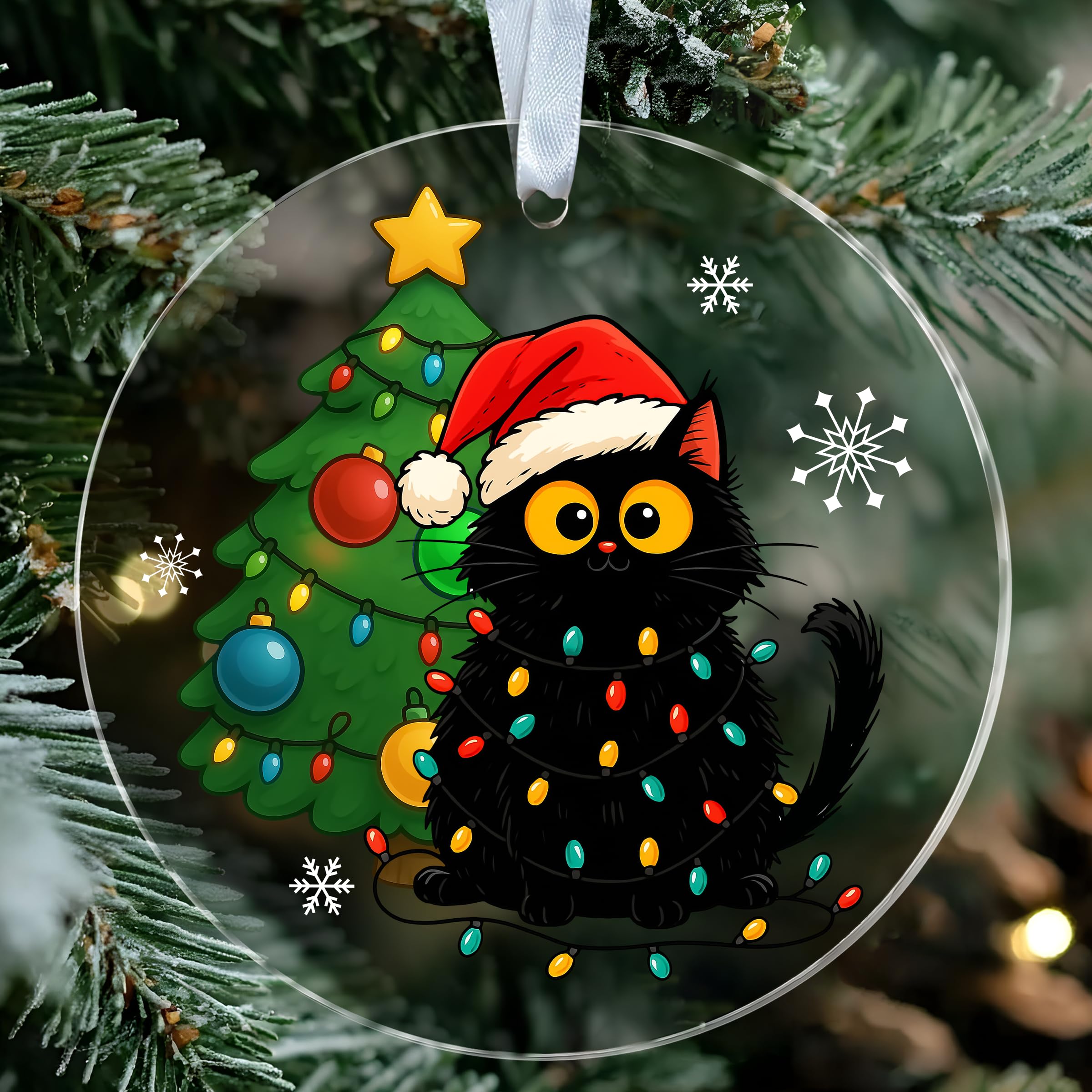 Décoration de Noël chat noir incassable en acrylique pour maison et sapin