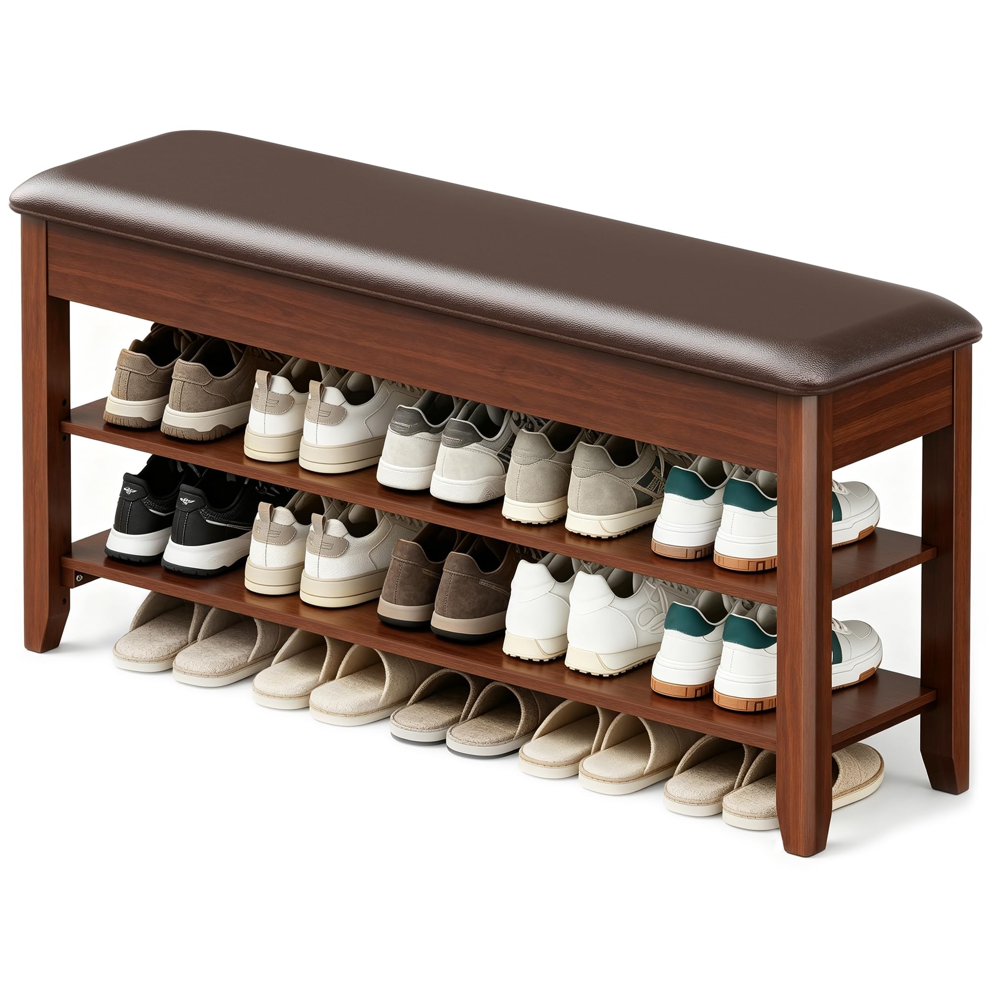 Photo 1 of ** SIMILAR**LBT Shoe Bench with Storage, Solid Rubberwood Shoe Rack Bench for Entryway, Adjustable 6.3" Shelf Fits High-Top Shoes & Boots, Hidden Storage Compartment, Cushion Seat, Stay-Open Hinge, Walnut