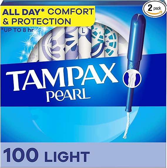 Tampax Pearl Tampons for Women, with LeakGuard Braid, Light Absorbency, Unscented, 100 Count (2 Packs of 50)