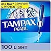 Tampax Pearl Tampons for Women, with LeakGuard Braid, Light Absorbency, Unscented, 100 Count (2 Packs of 50)