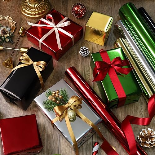 Miniatura 6 de LaRibbons Papel de regalo metálico, rollo de papel de color sólido de 17 pulgadas x 40 pies (56.6 pies cuadrados), rollos de papel de regalo para