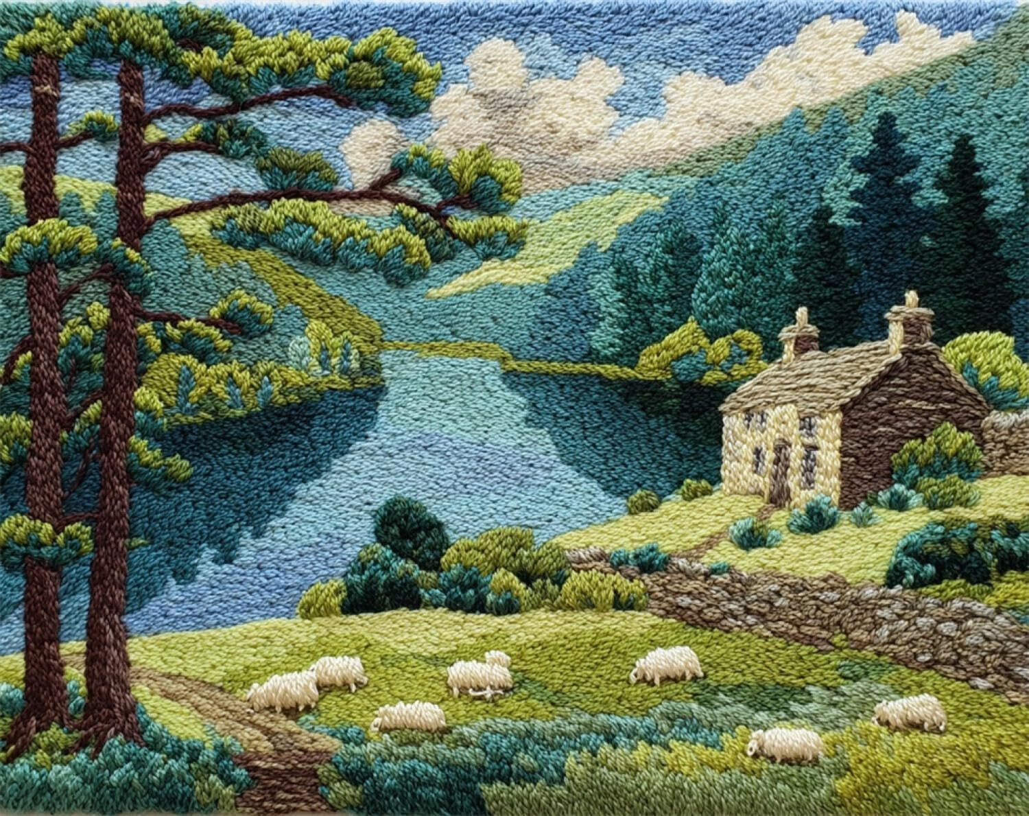 Henypt DIY Latch Hook Rug Kit Rural Farmhouse 55x75cm